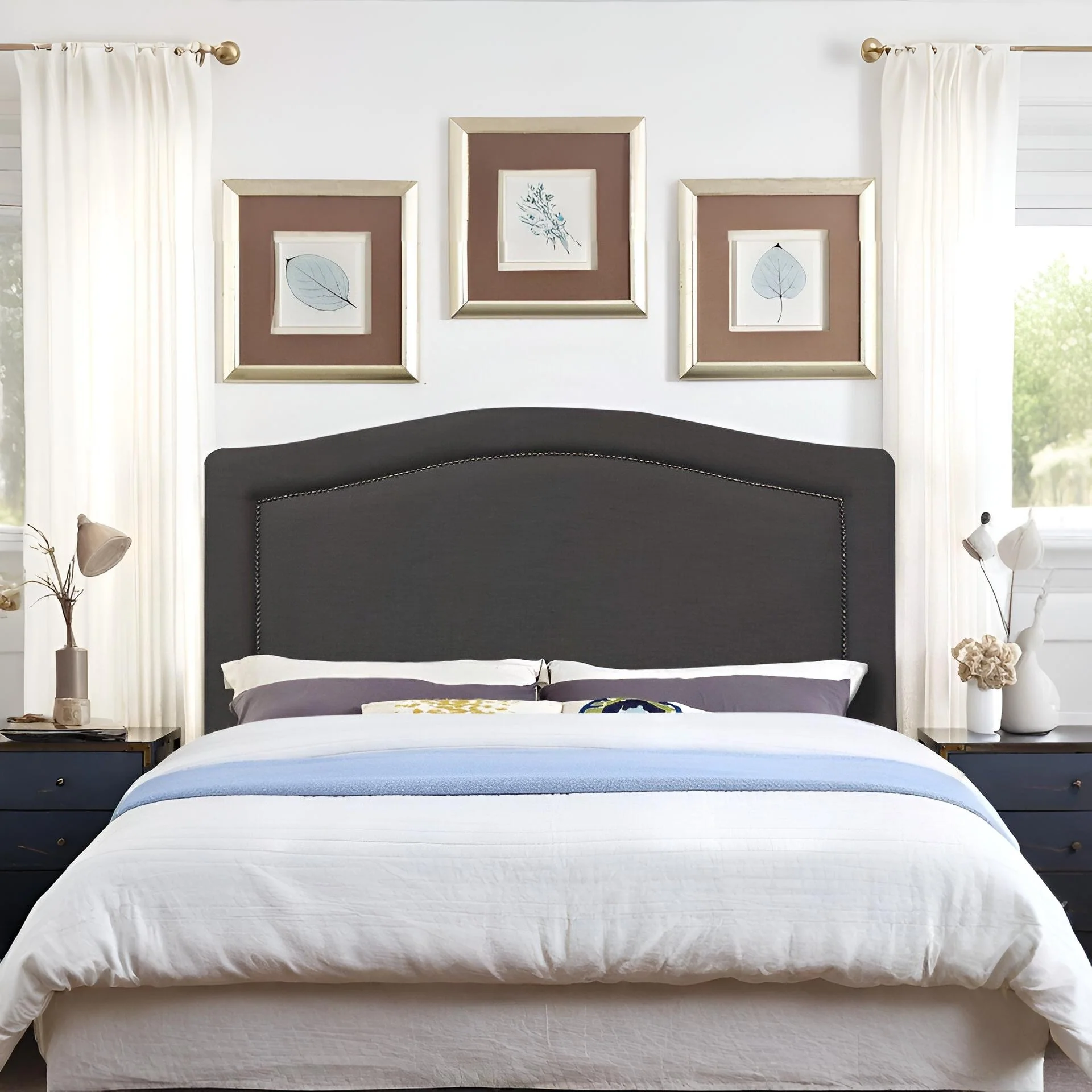 WINSTON Upholstered Headboard Queen - BLACK - Image 2