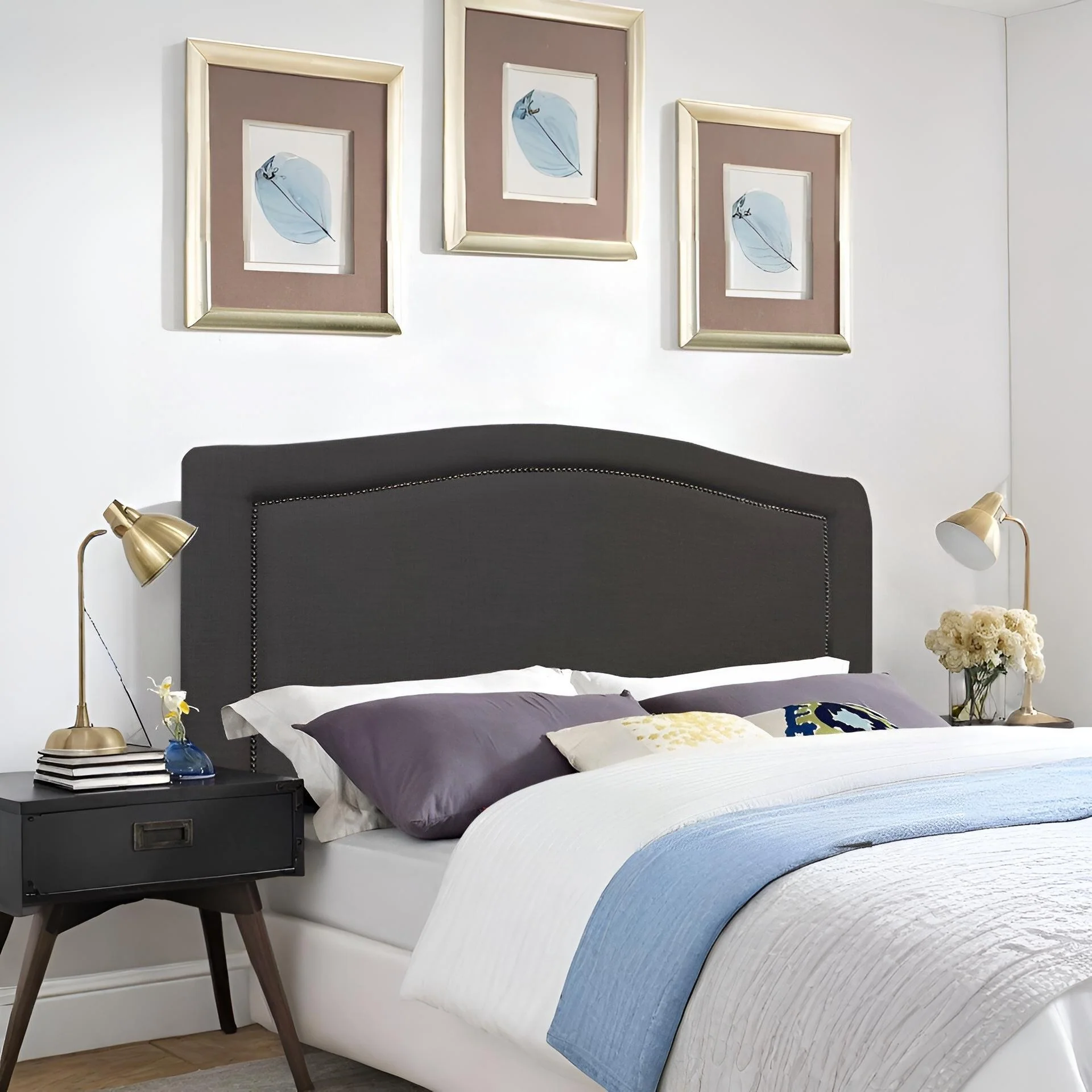WINSTON Upholstered Headboard Queen - BLACK - Image 9