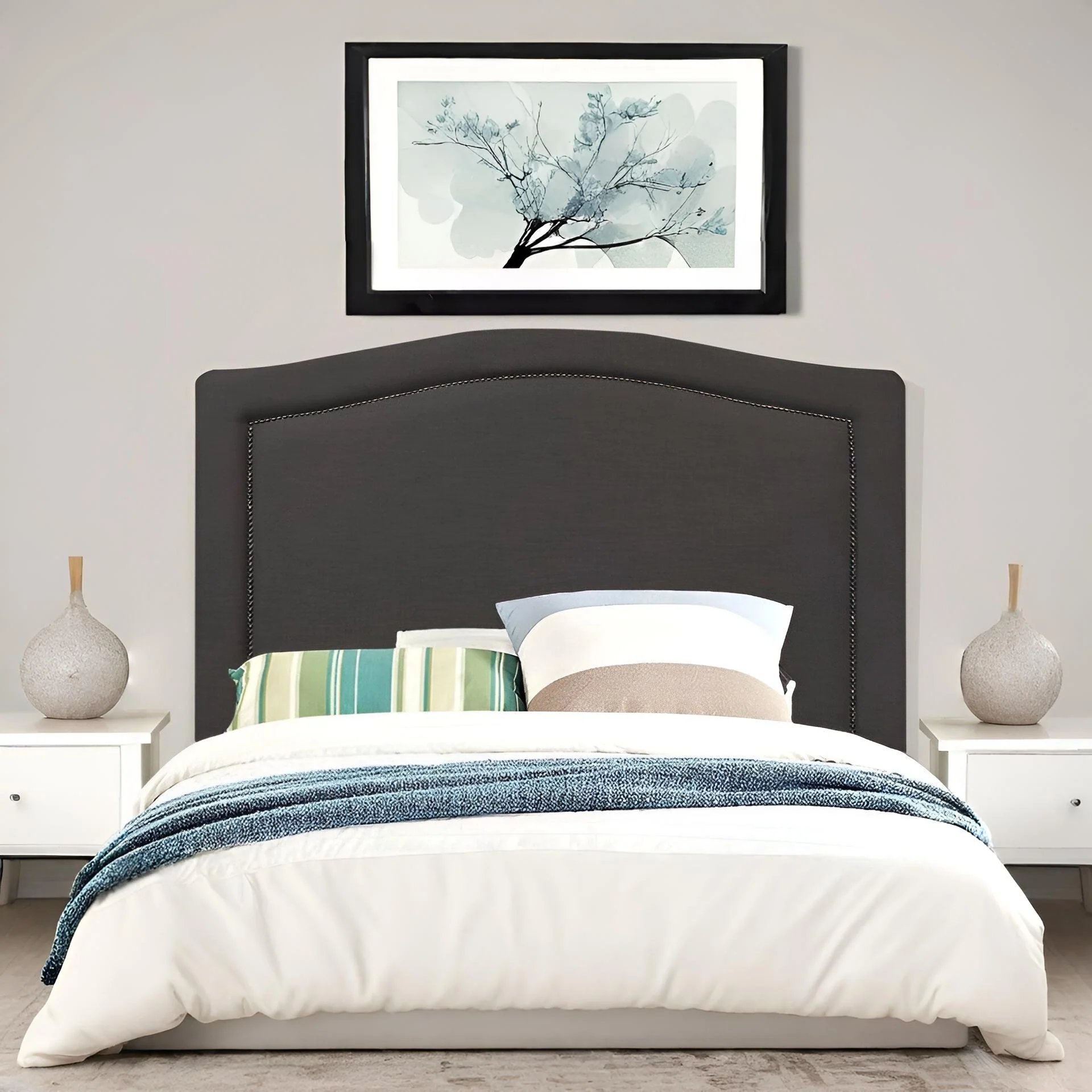 WINSTON Upholstered Headboard Single - BLACK - Image 6