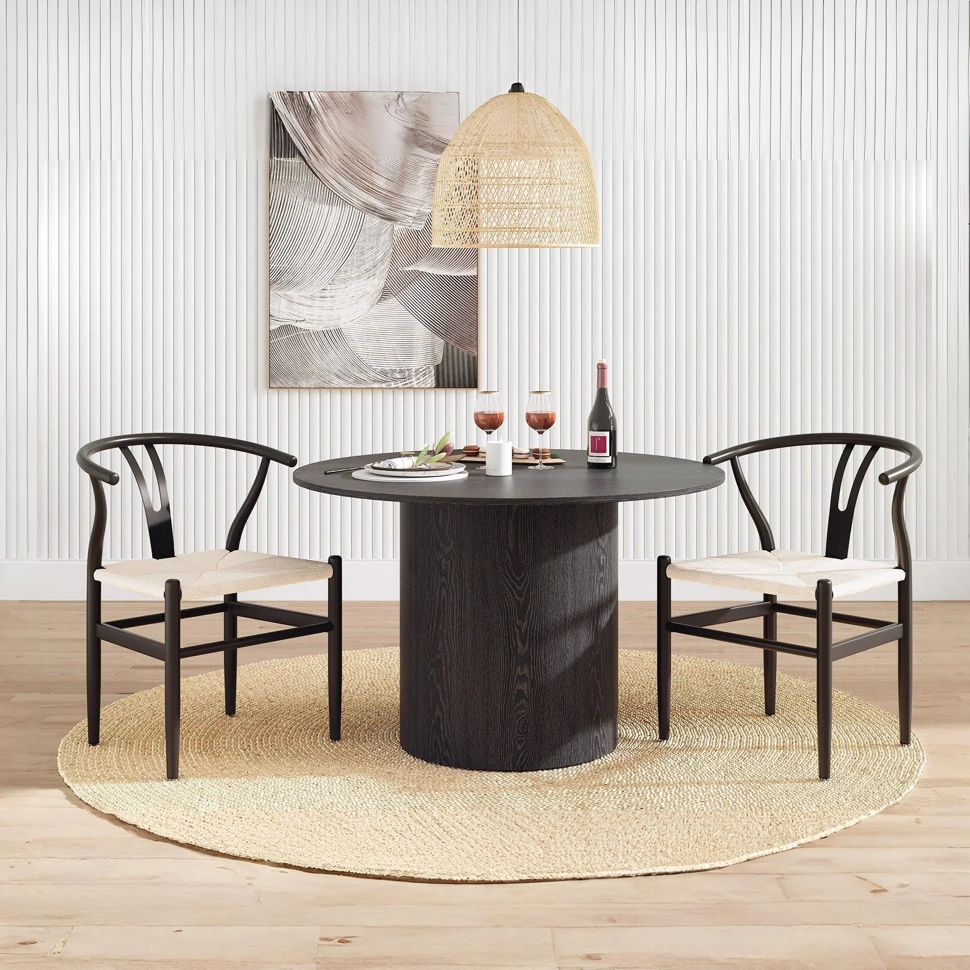 Winter Rope Seat Dining Chair Wishbone Chair Replica - Set of 2 - Black