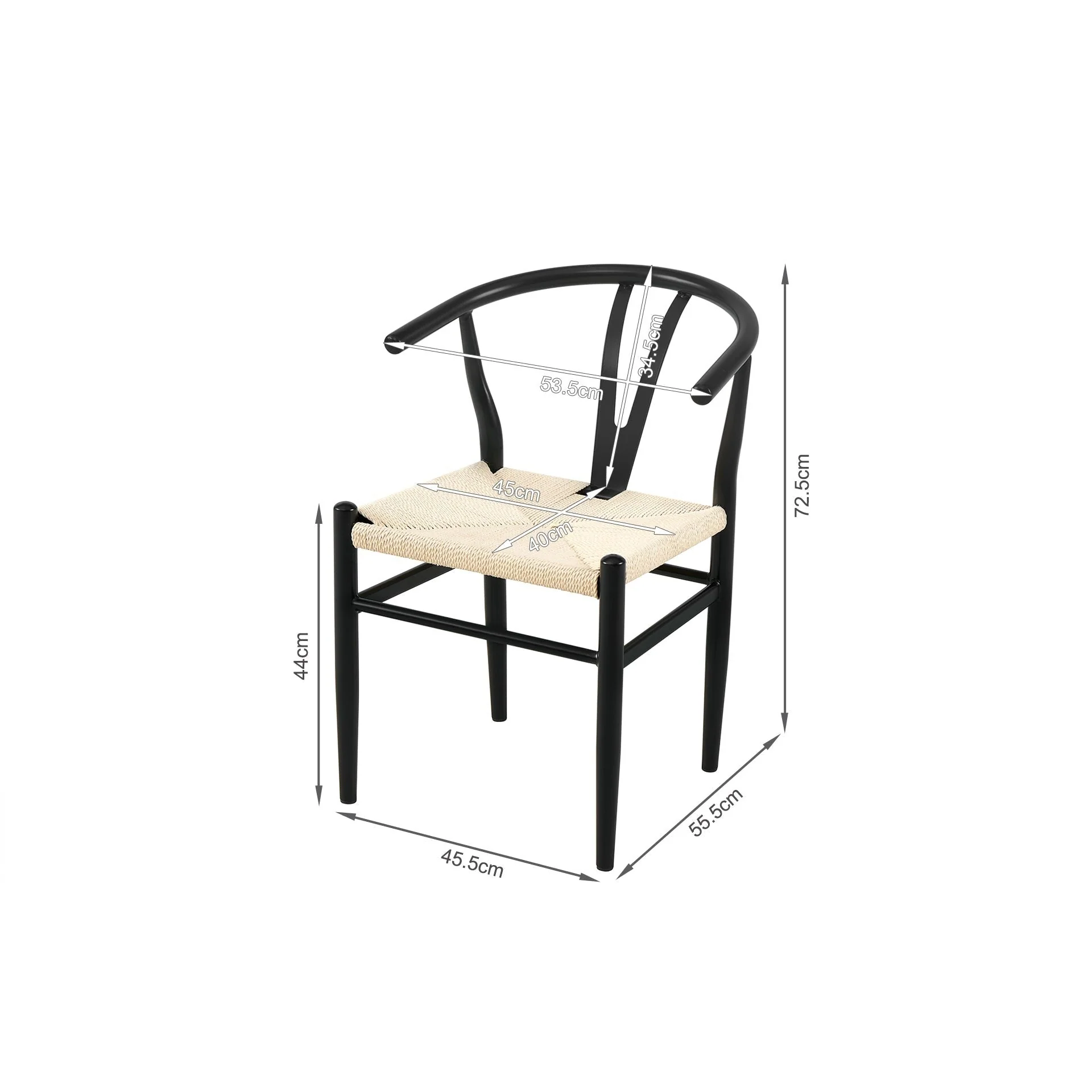 Winter Rope Seat Dining Chair Wishbone Chair Replica - Set of 2 - Black - Image 10