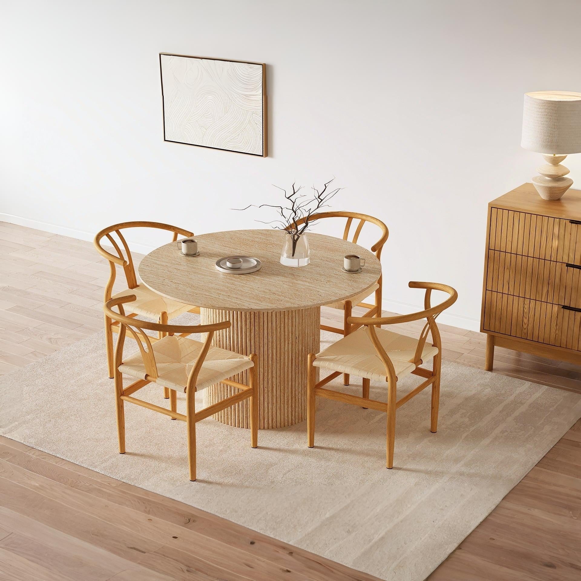 Winter Rope Seat Dining Chair Wishbone Chair Replica - Set of 2 - Natural - Image 2