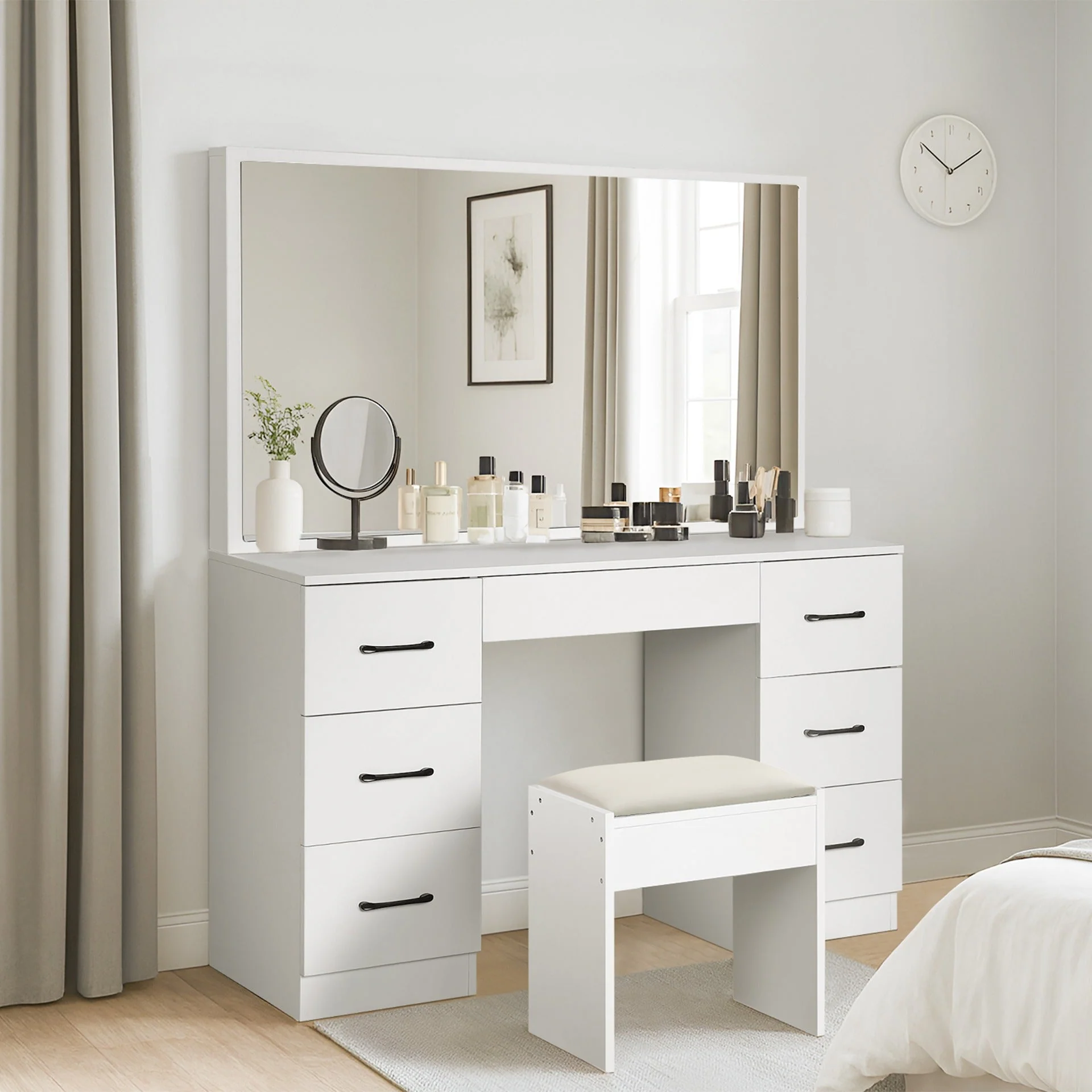 Wisteria 2 Piece Dressing Table with Mirror & Stool Set - White - Image 4