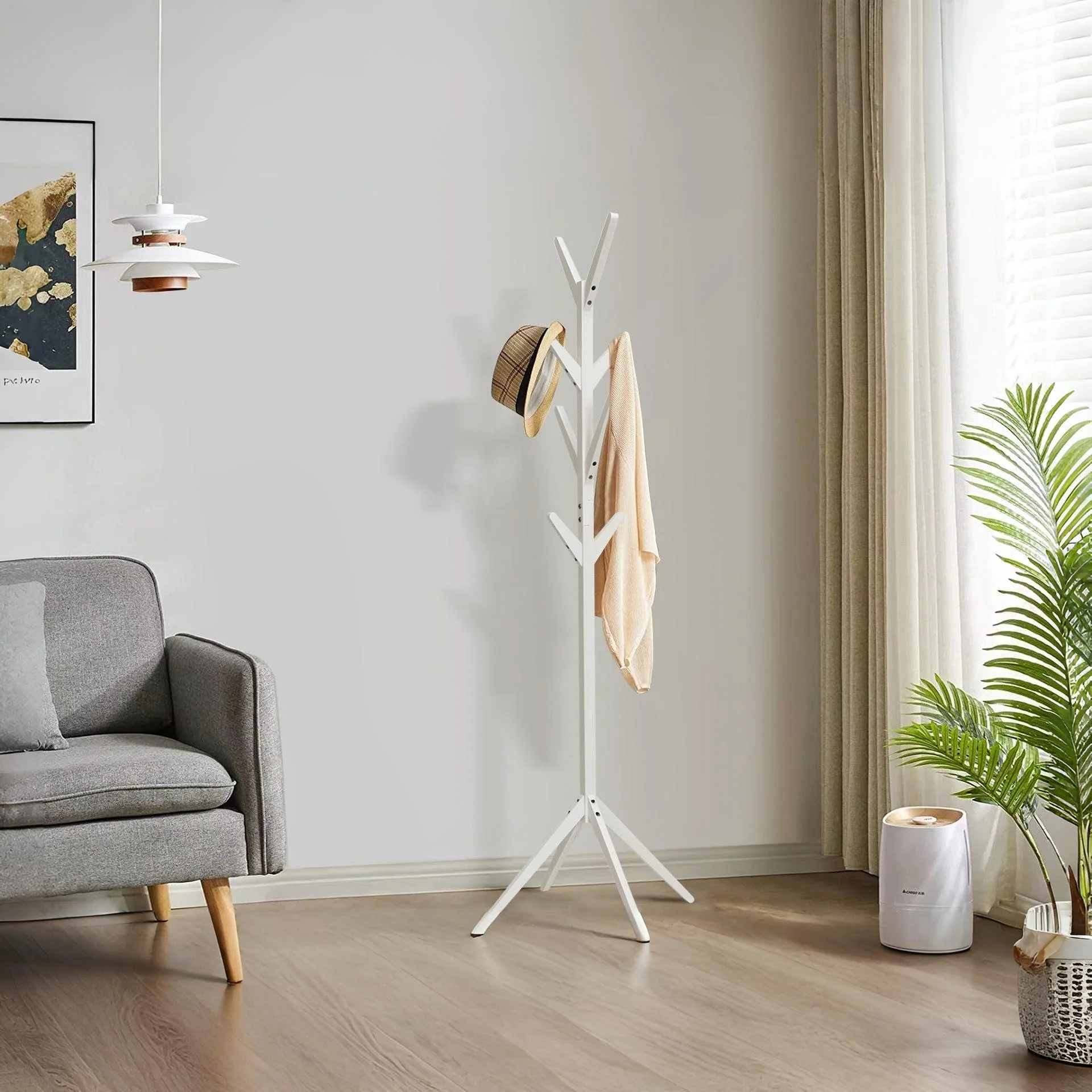 Wooden Clothes Rack Coat Hanger Stand - White