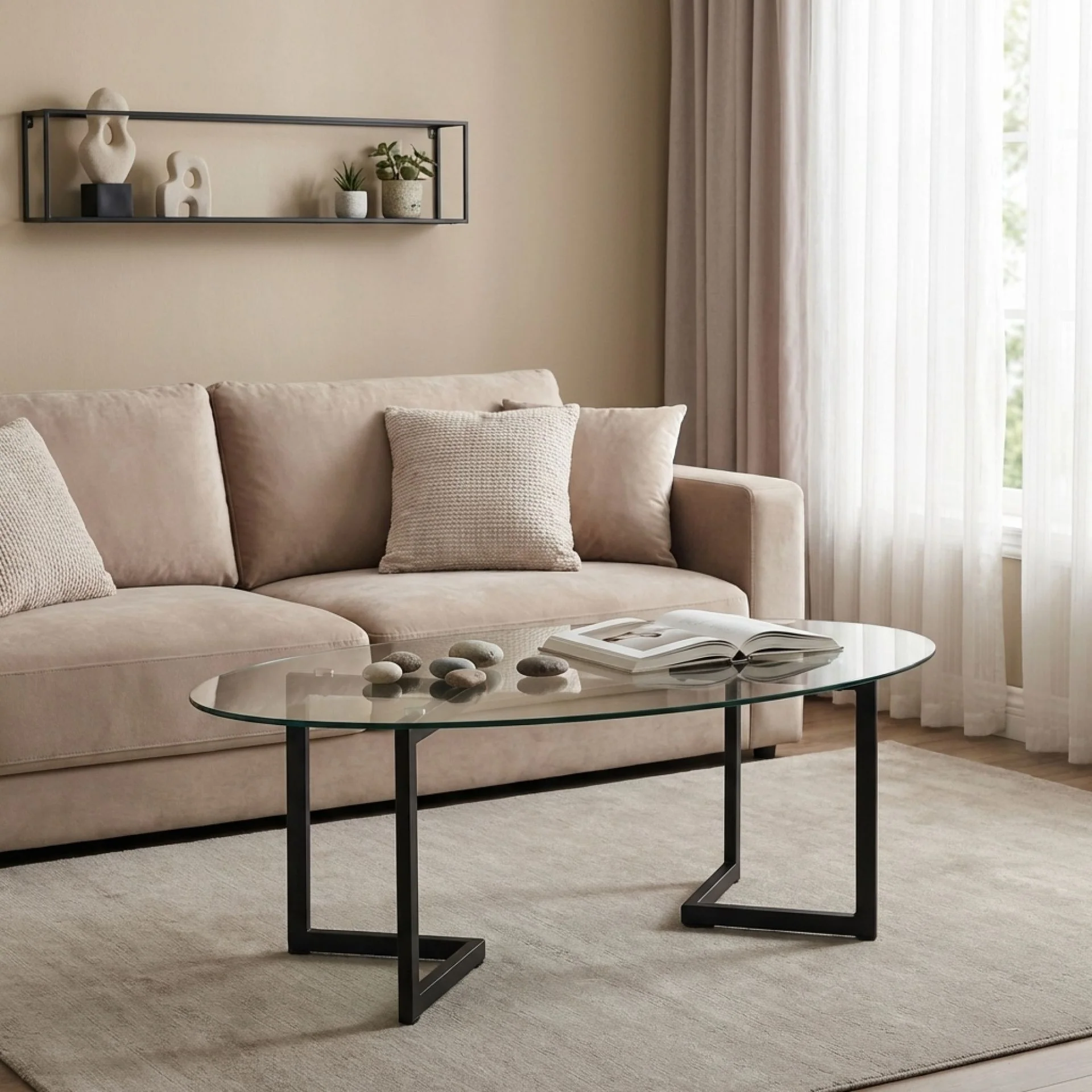 Wynter Tempered Glass Oval Coffee Table 120 x 60cm - Transparent + Black - Image 3