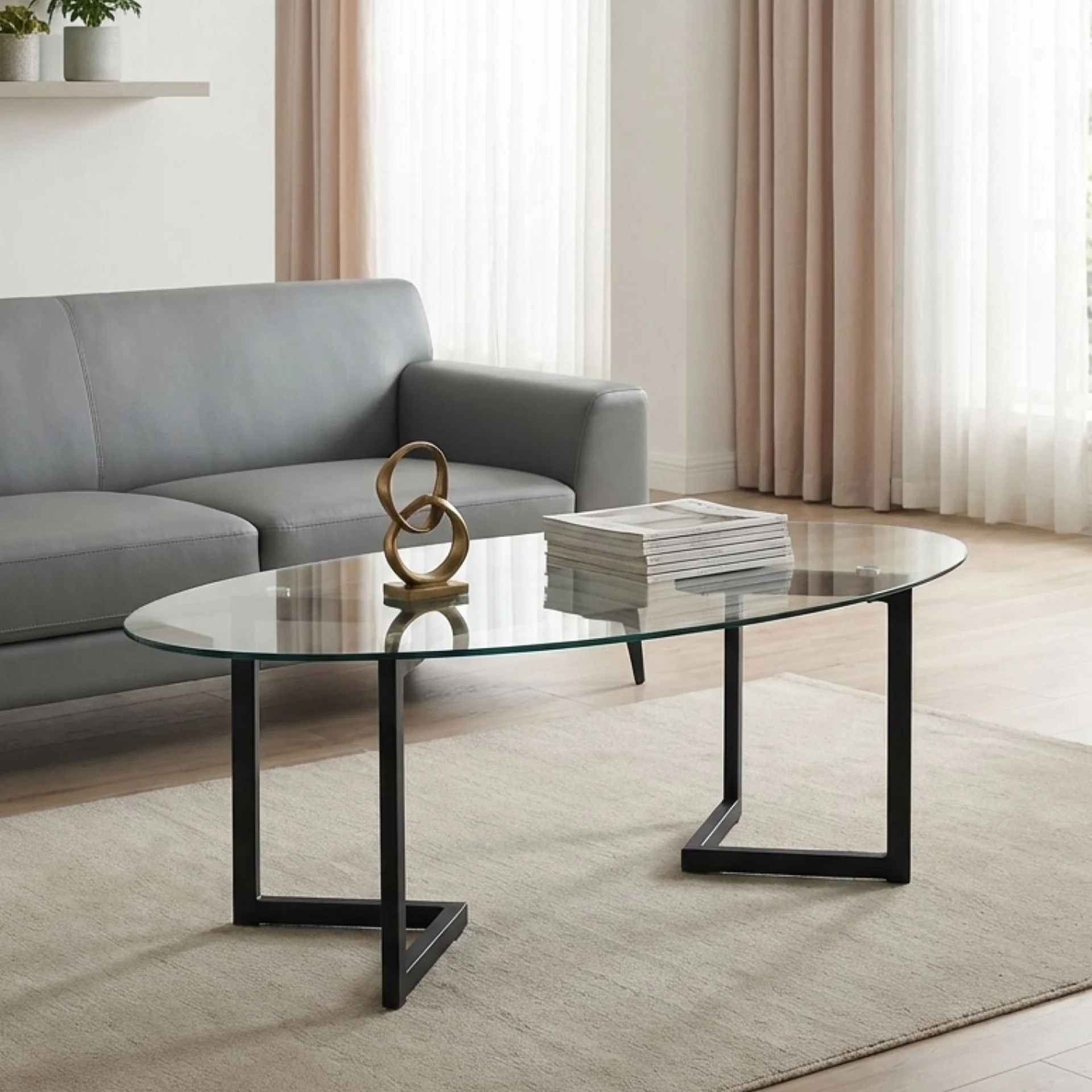 Wynter Tempered Glass Oval Coffee Table 120 x 60cm - Transparent + Black - Image 5