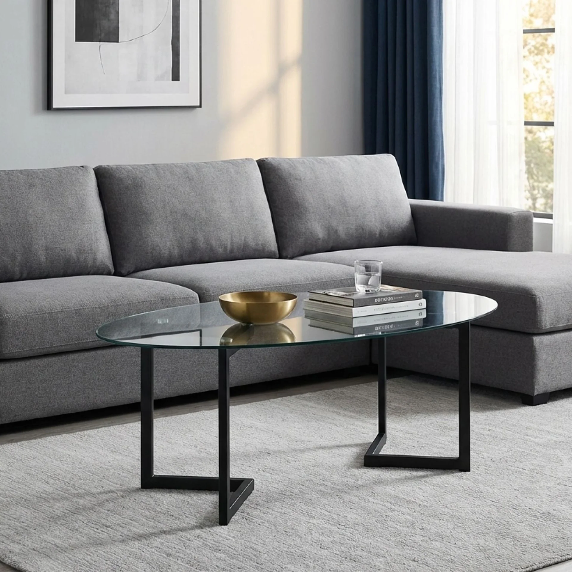 Wynter Tempered Glass Oval Coffee Table 120 x 60cm - Transparent + Black - Image 6
