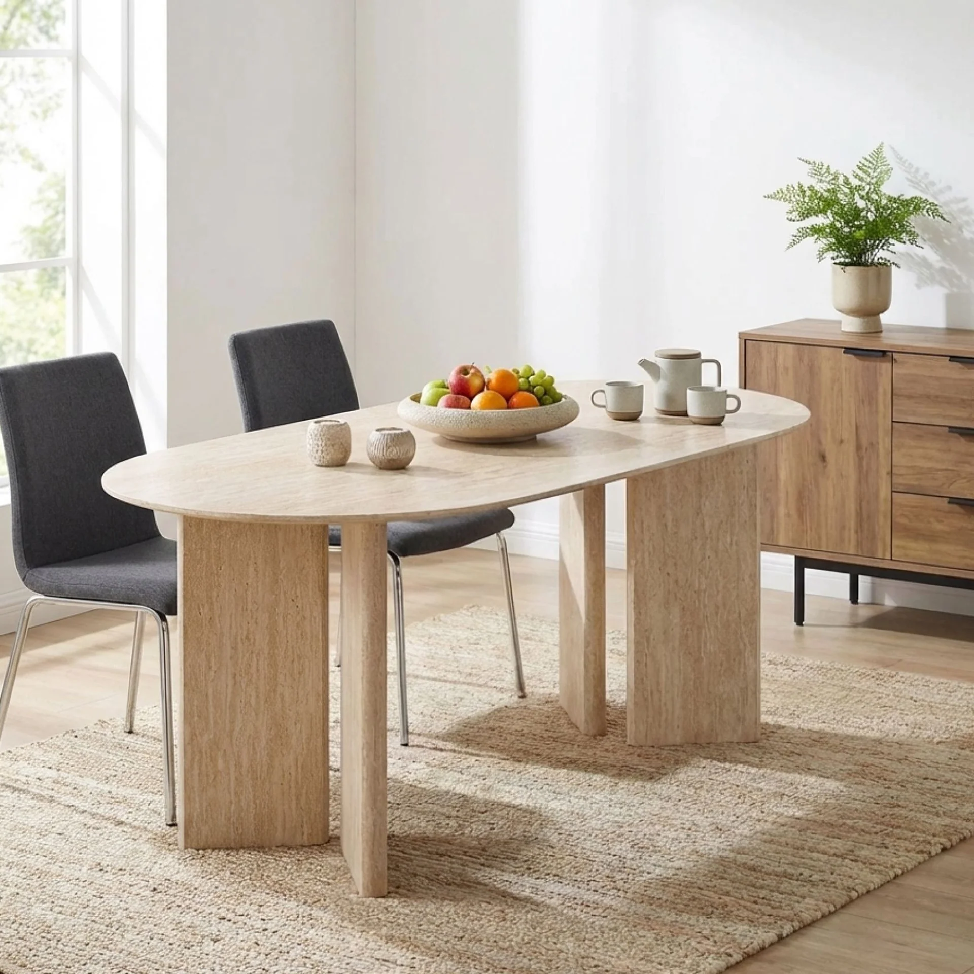 Xanthe Oval Dining Table 180 x 90cm - Travertine - Image 4