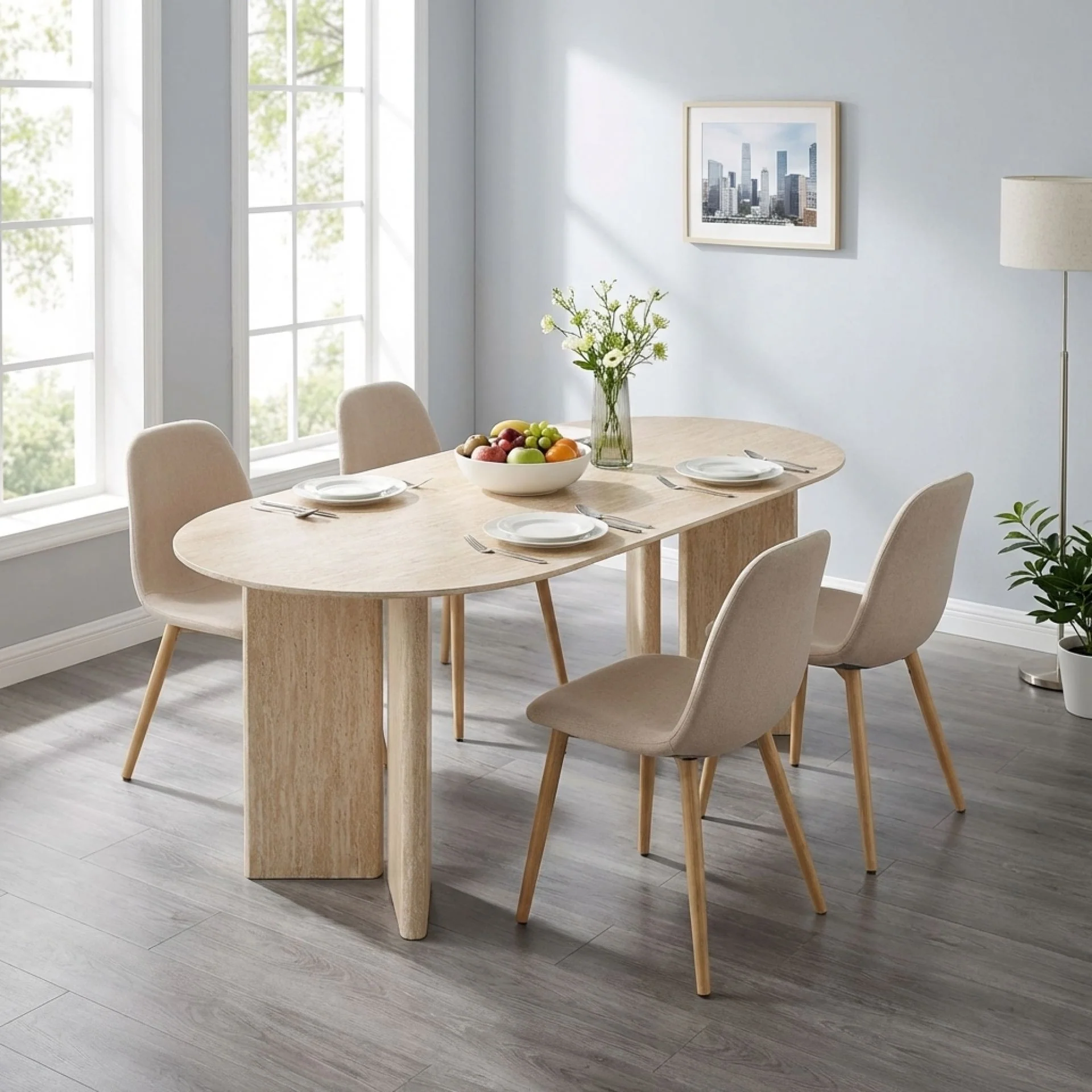 Xanthe Oval Dining Table 180 x 90cm - Travertine - Image 6