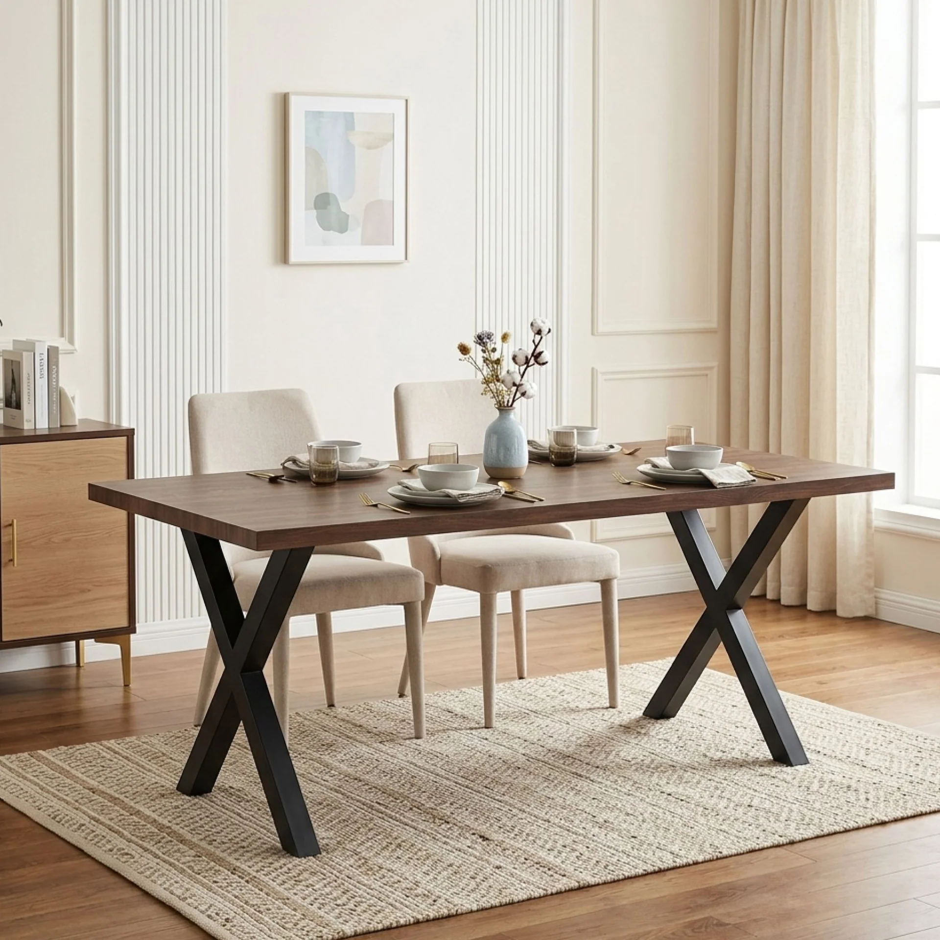 Xavron Rectangle Dining Table 180x90cm - Walnut - Image 4