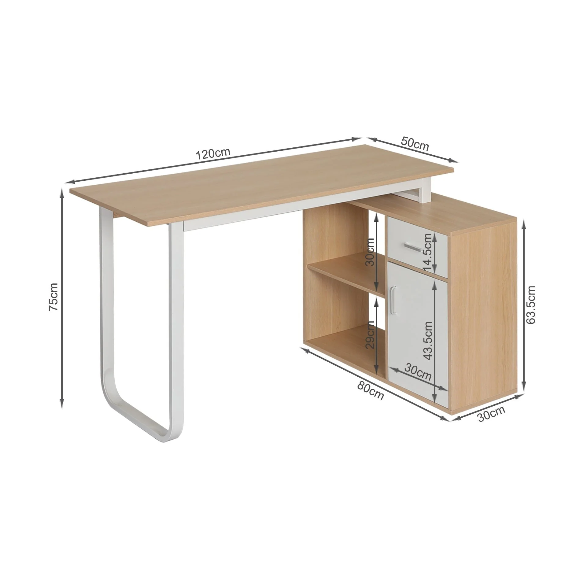 Yates 120cm Computer Desk with Right Cabinet - Oak - Image 11