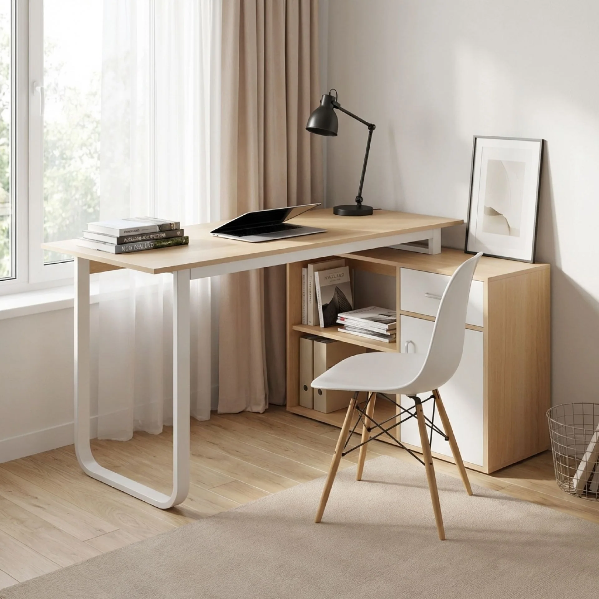 Yates 120cm Computer Desk with Right Cabinet - Oak - Image 3