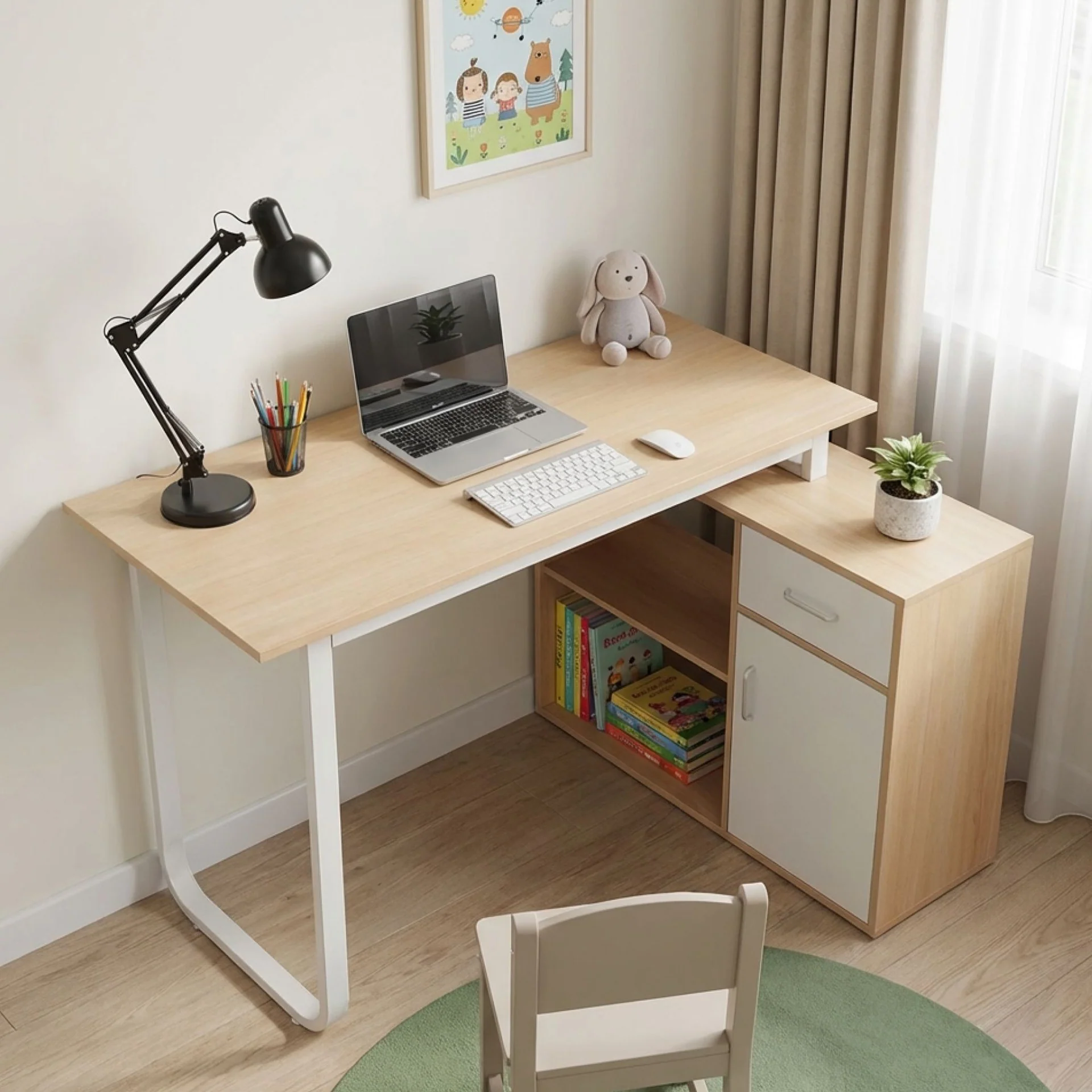 Yates 120cm Computer Desk with Right Cabinet - Oak - Image 4