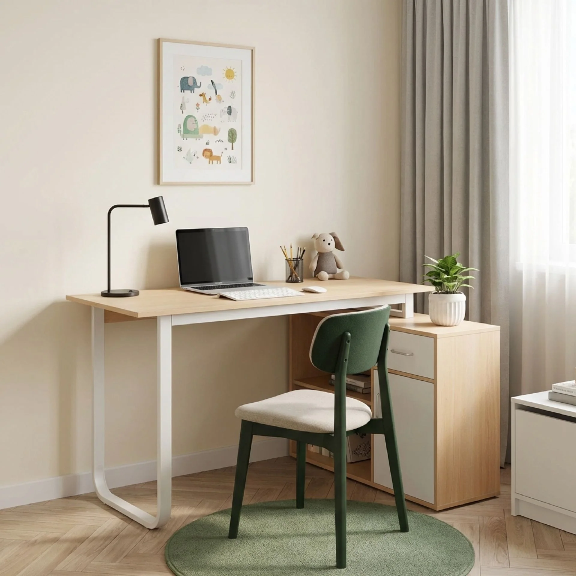 Yates 120cm Computer Desk with Right Cabinet - Oak - Image 6
