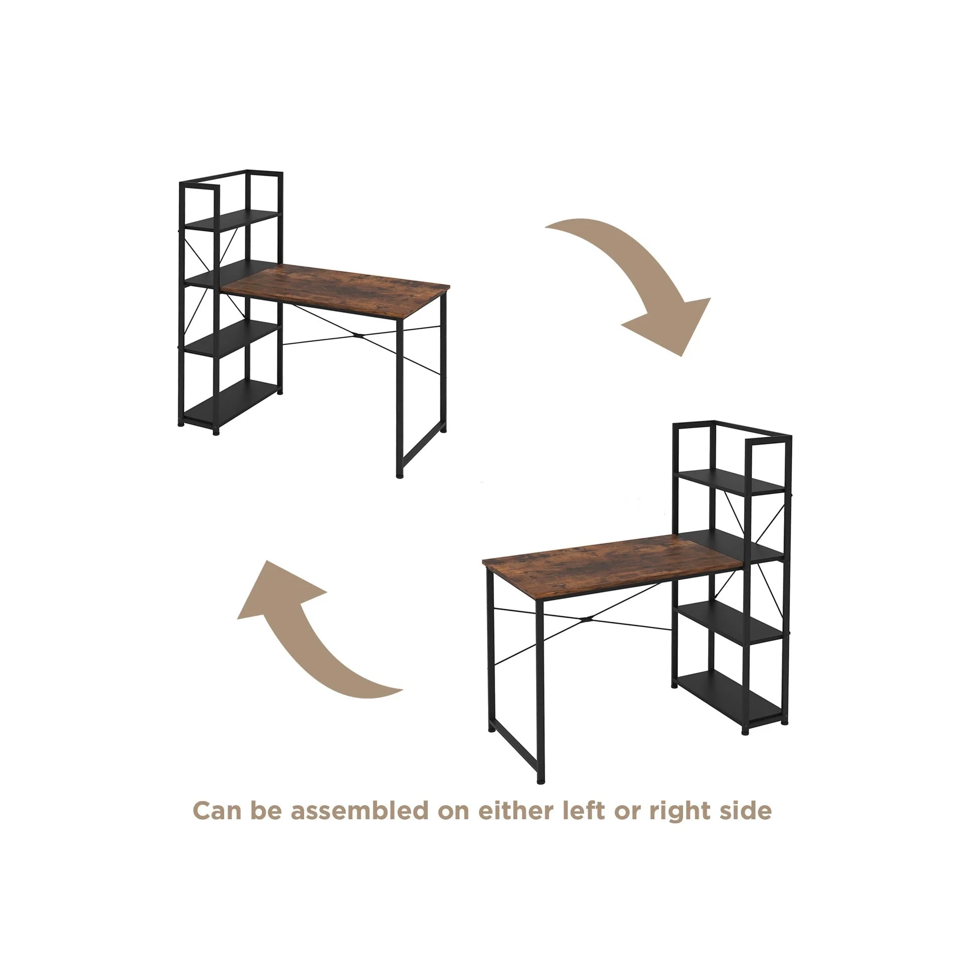 Zayden 120cm Computer Desk with Bookshelf - Rustic Brown + Black - Image 5