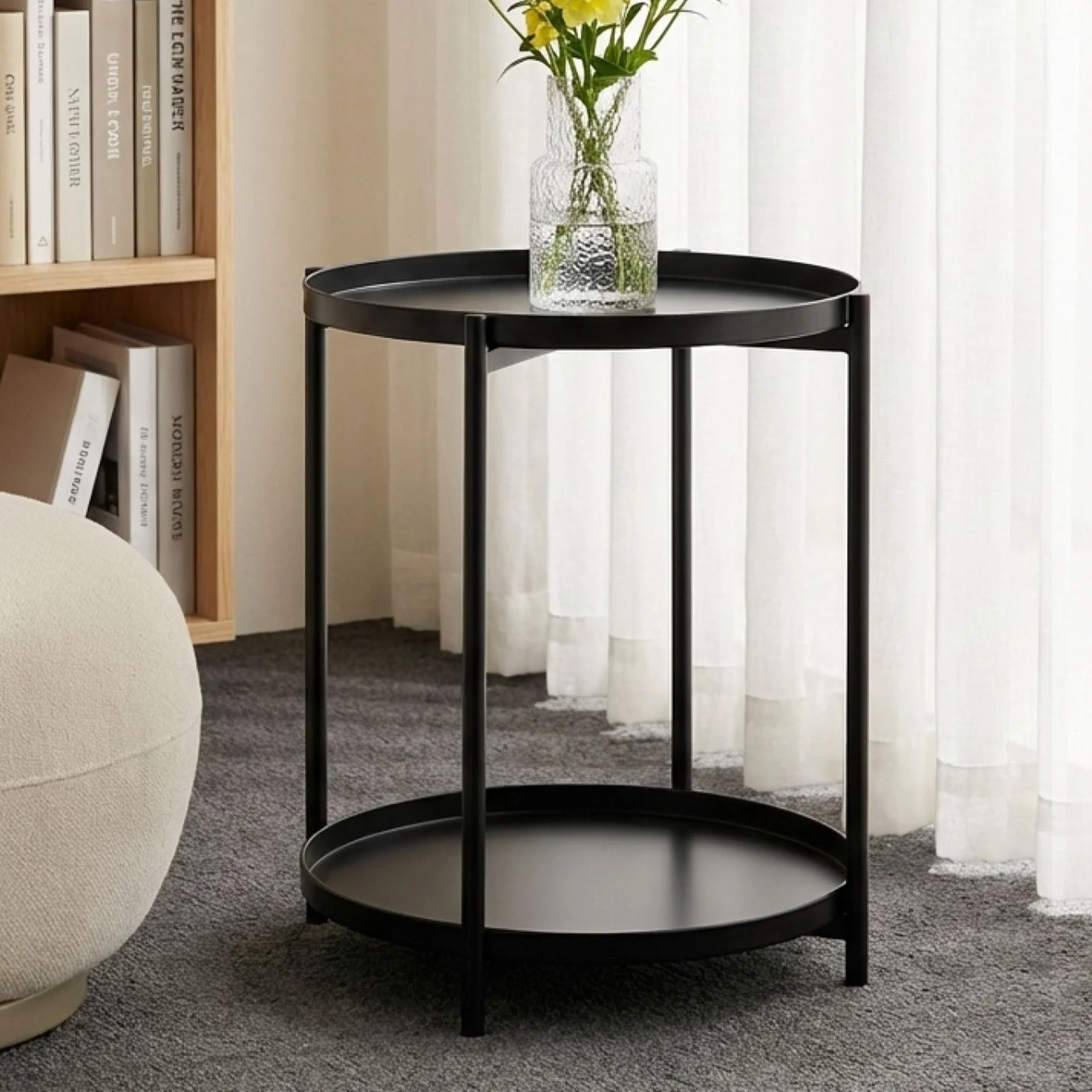 Zen Round Coffee Table with Shelf - Black