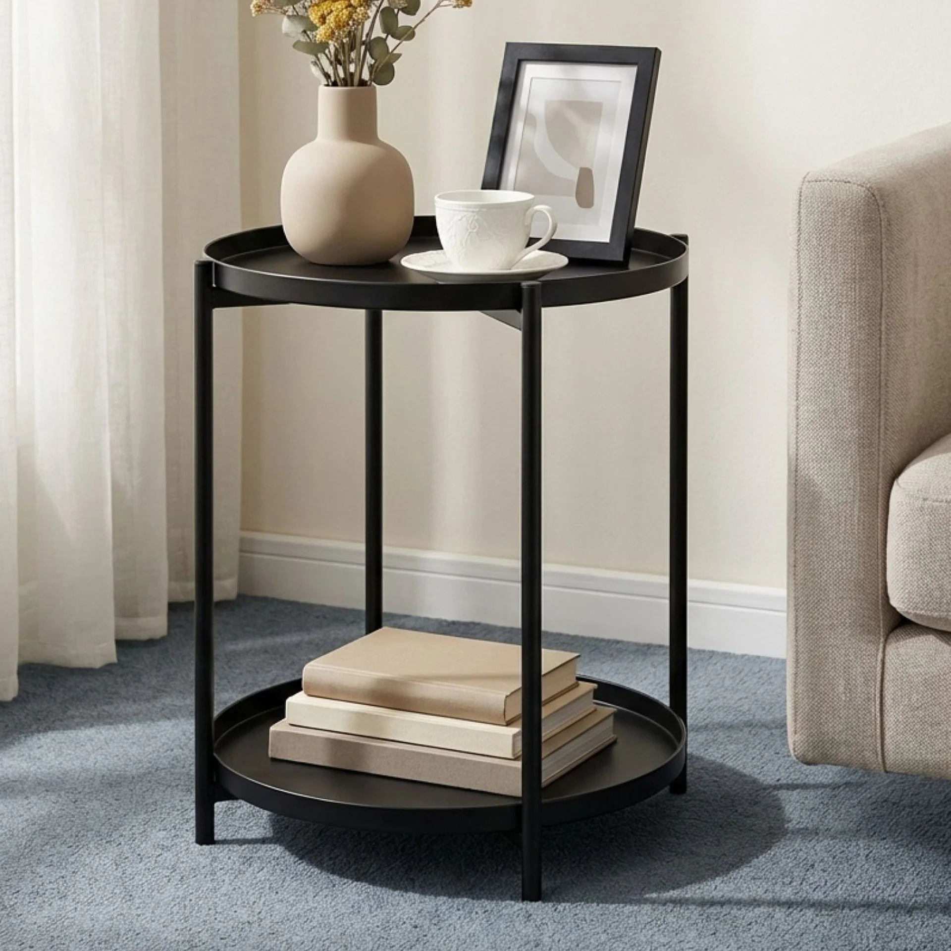 Zen Round Coffee Table with Shelf - Black - Image 3