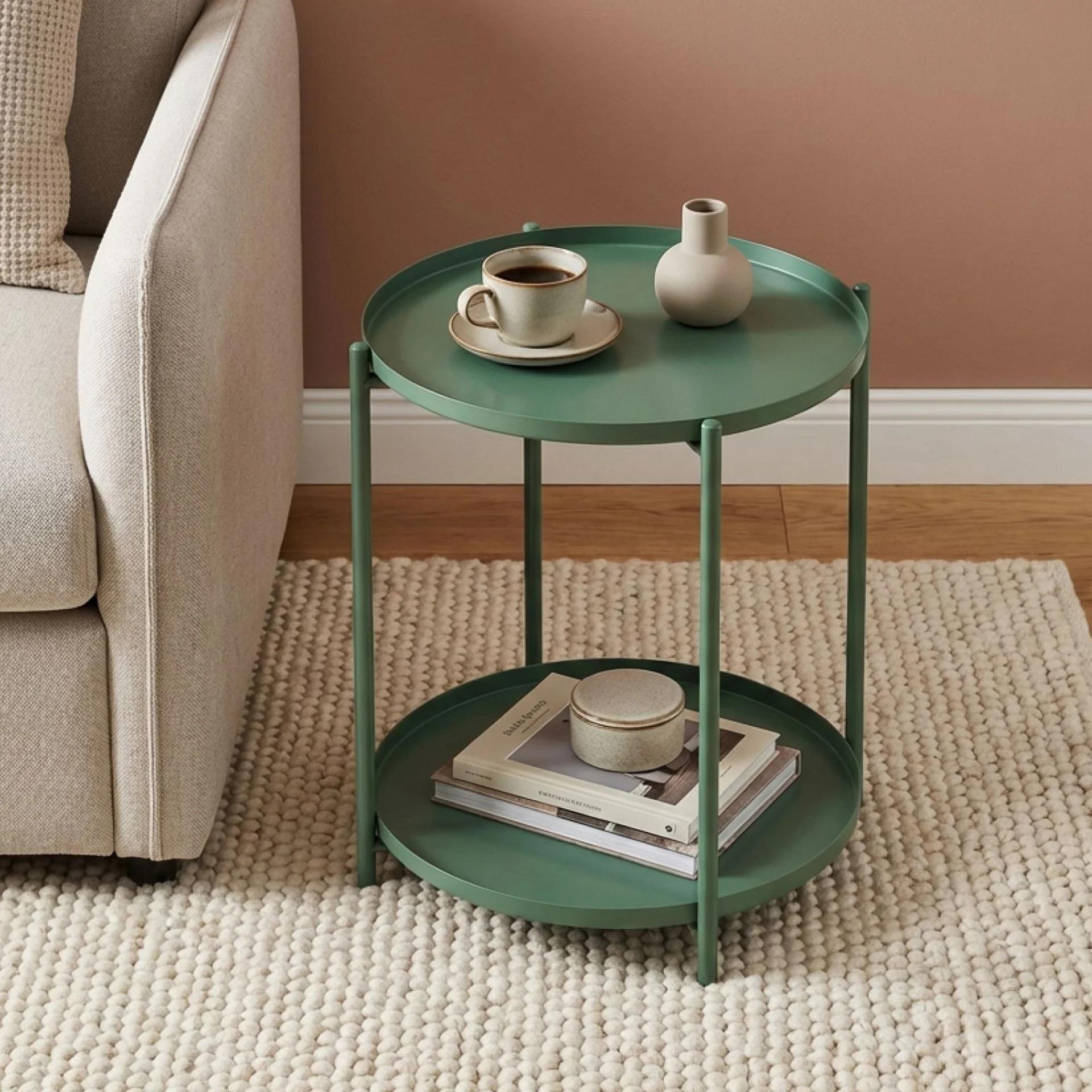 Zen Round Coffee Table with Shelf - Green