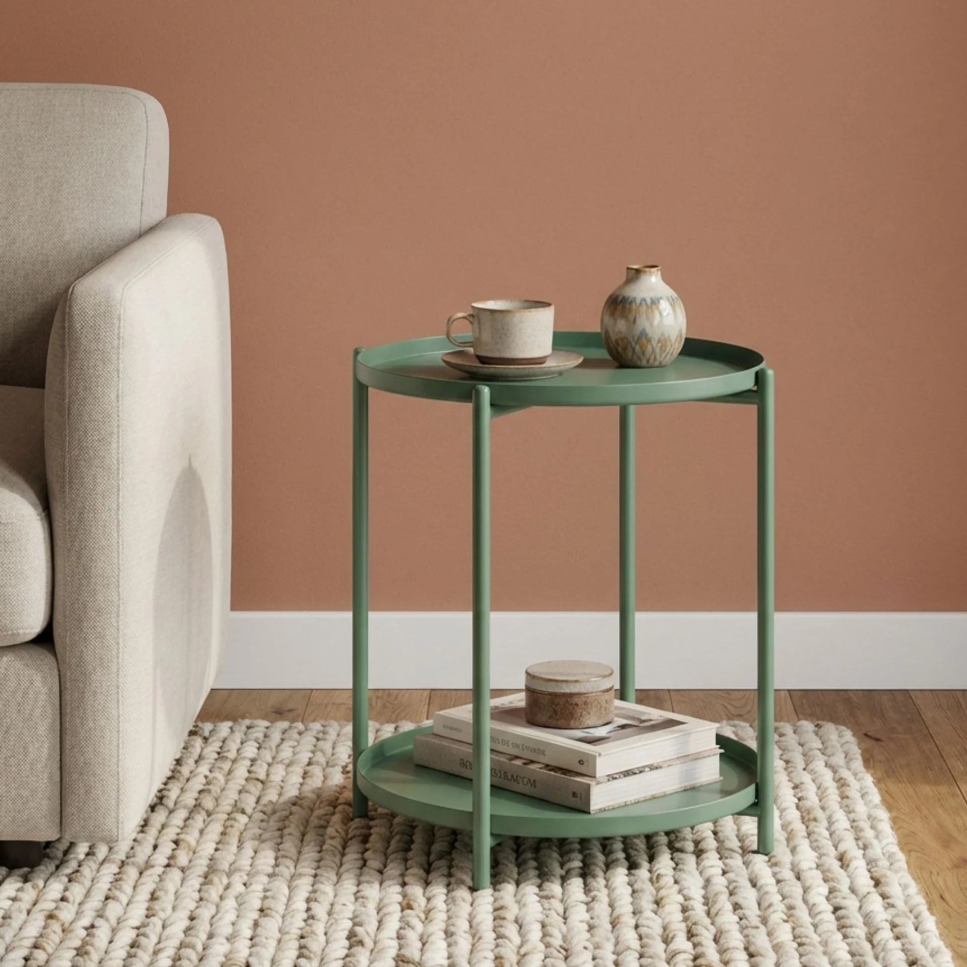 Zen Round Coffee Table with Shelf - Green - Image 2