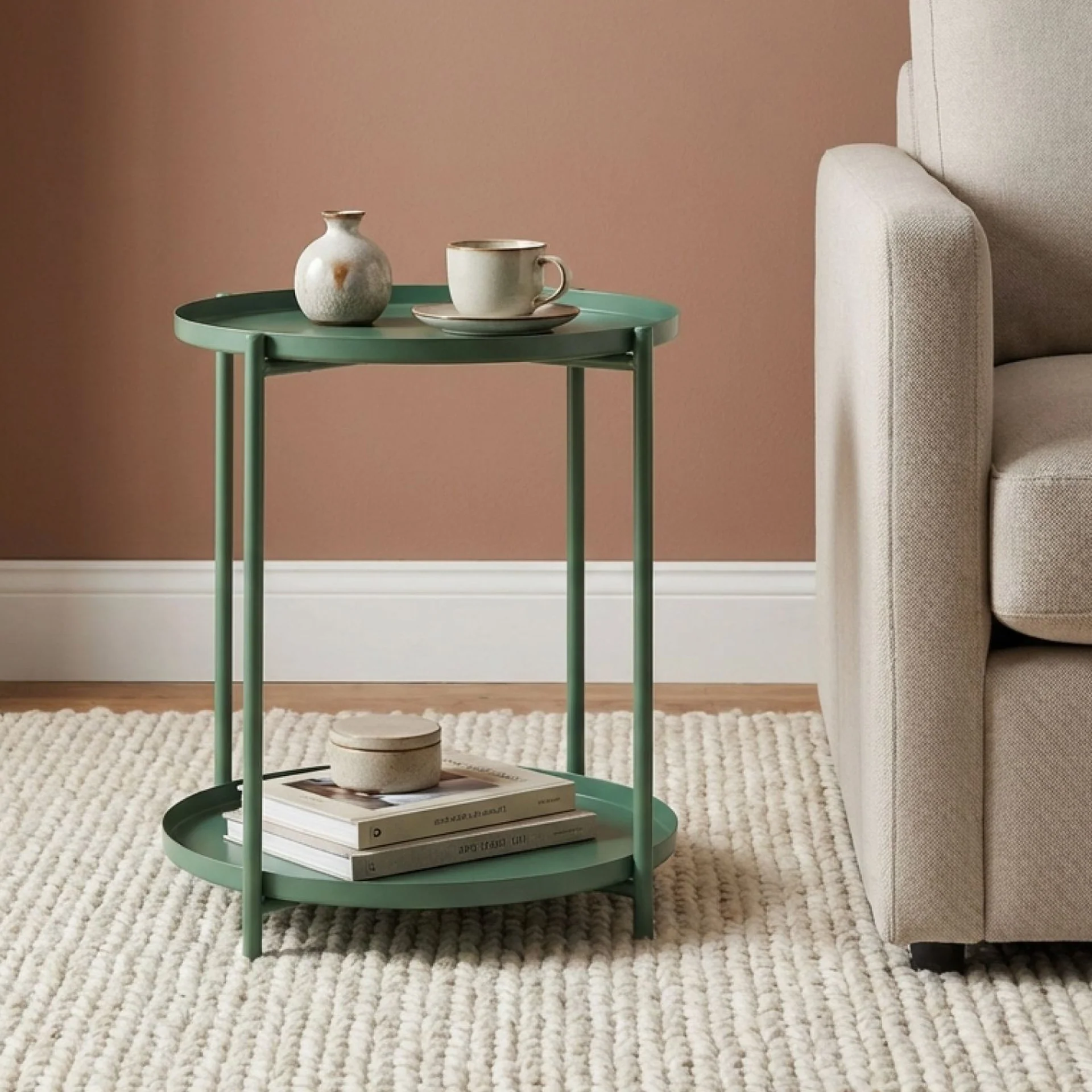 Zen Round Coffee Table with Shelf - Green - Image 3