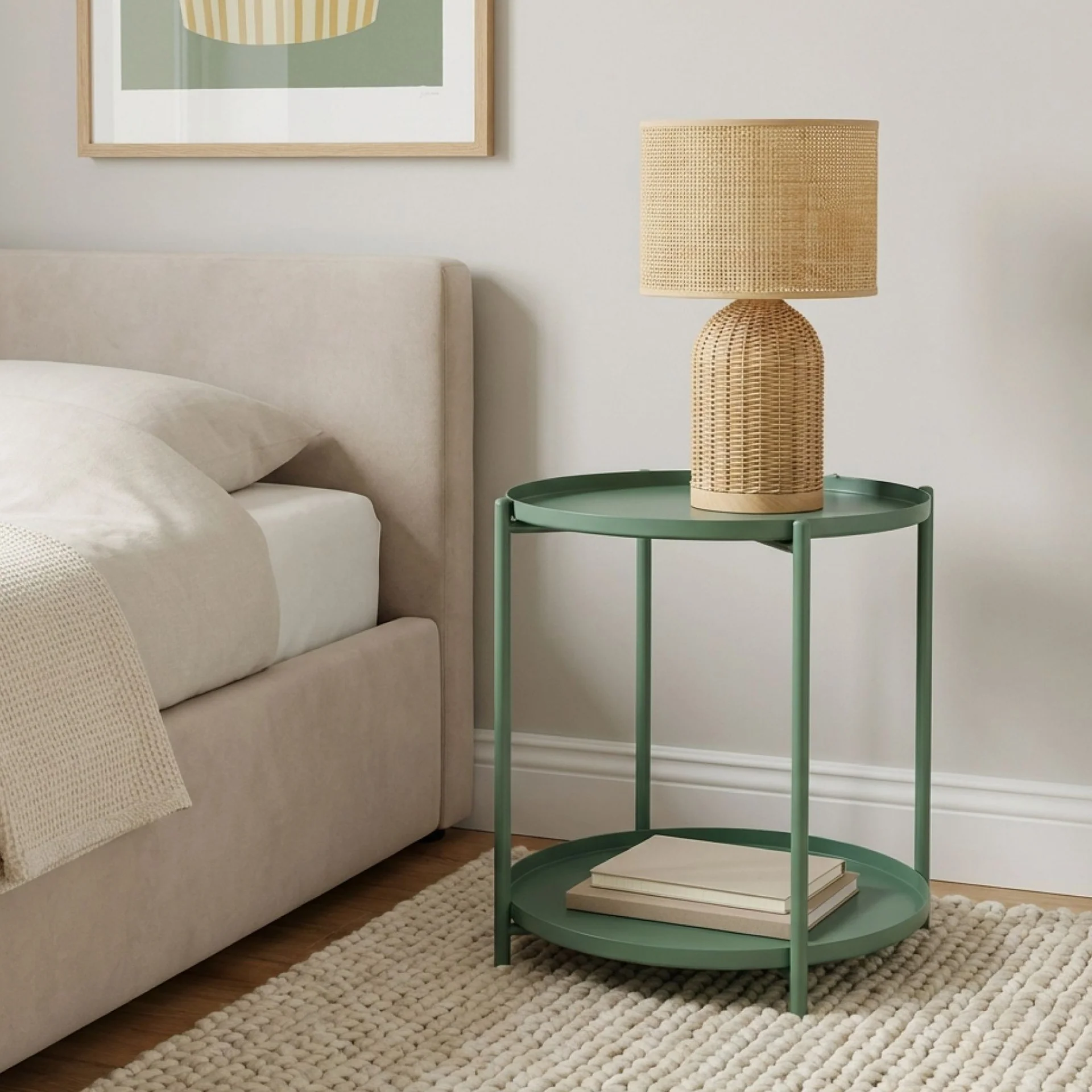 Zen Round Coffee Table with Shelf - Green - Image 4