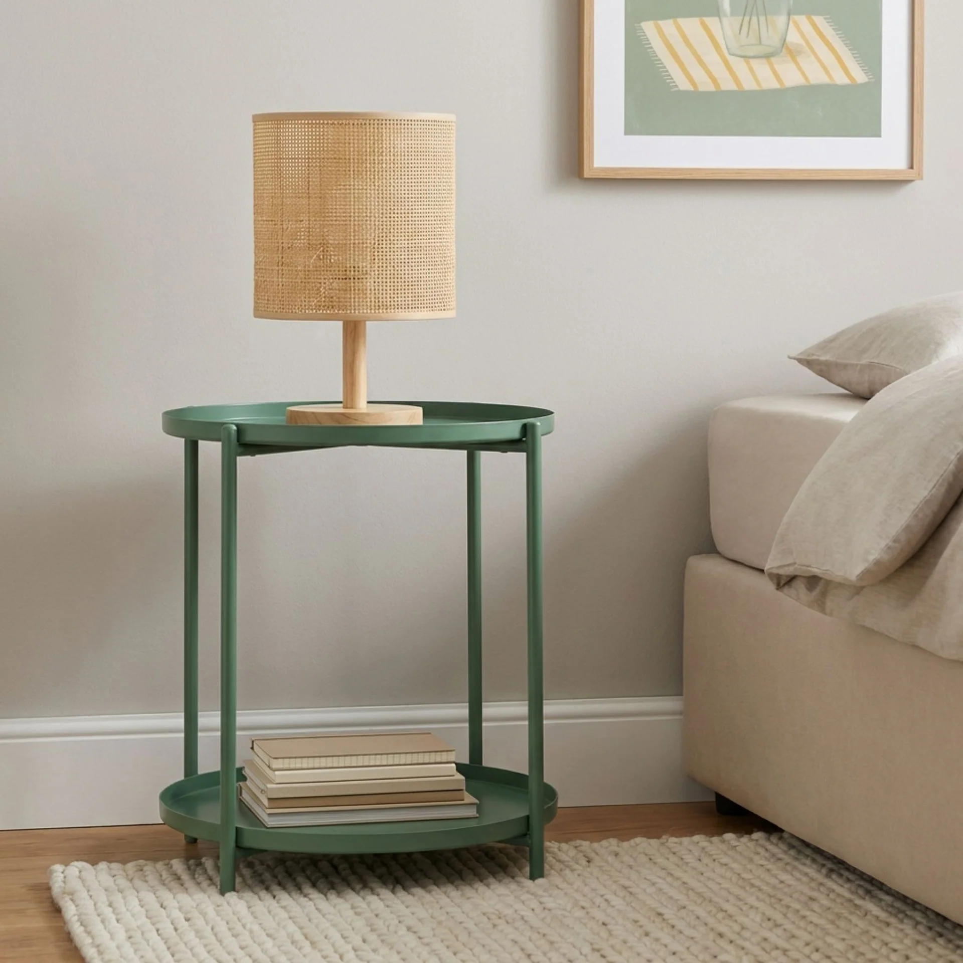 Zen Round Coffee Table with Shelf - Green - Image 5