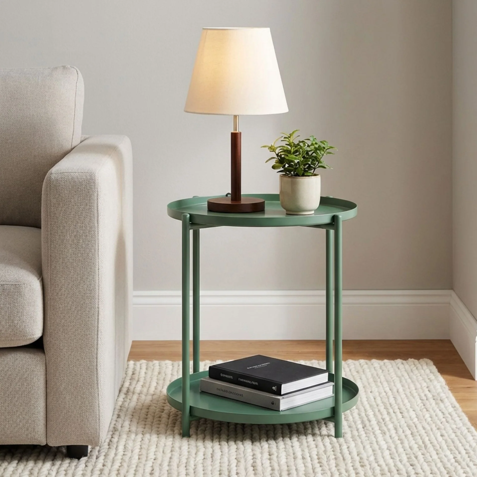 Zen Round Coffee Table with Shelf - Green - Image 6