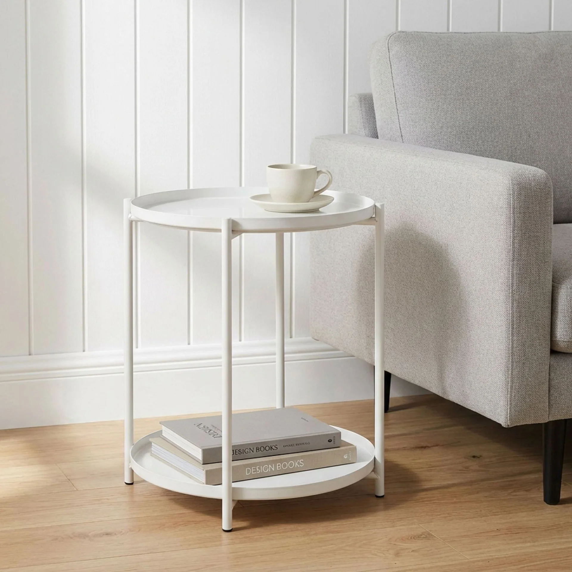 Zen Round Coffee Table with Shelf - White