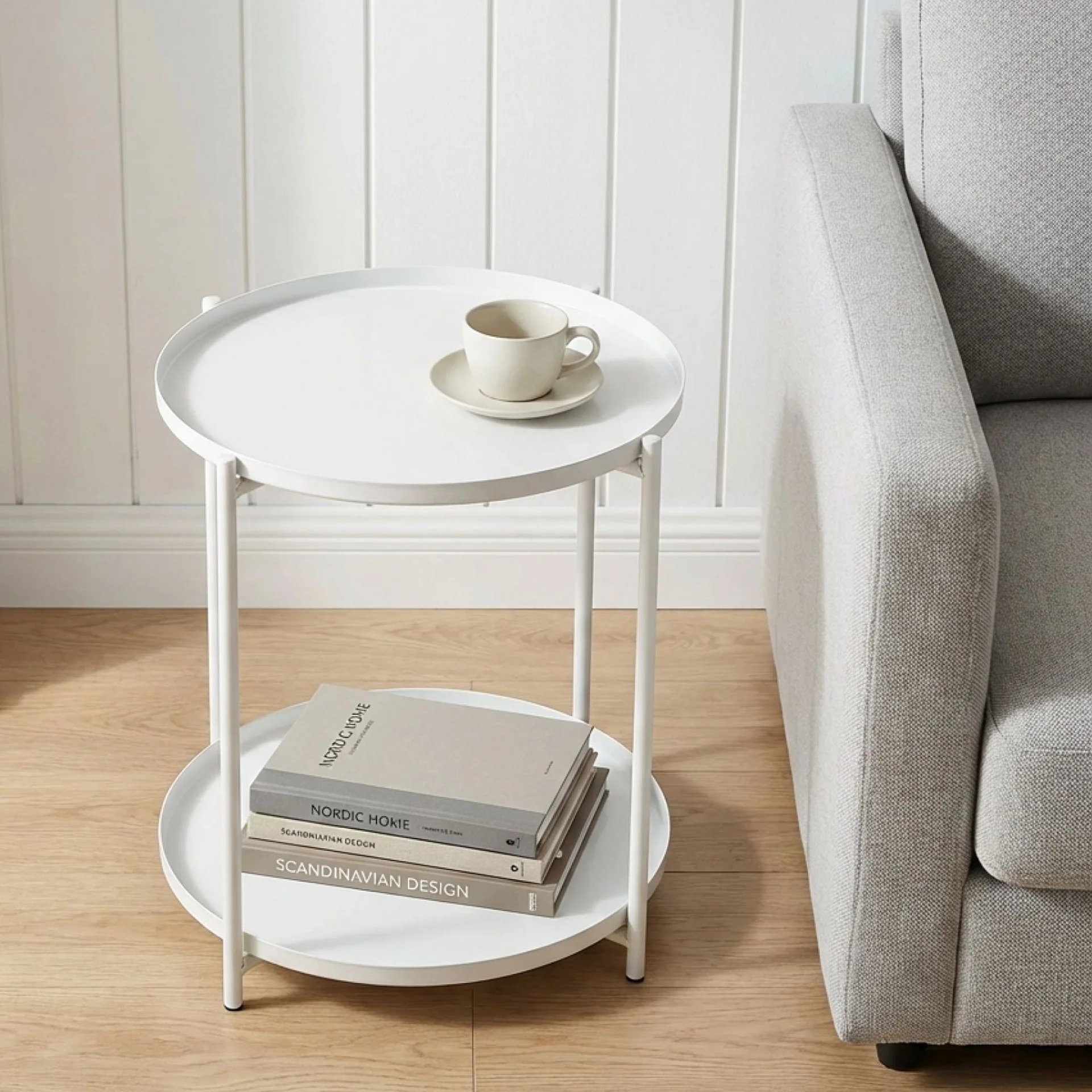 Zen Round Coffee Table with Shelf - White - Image 2