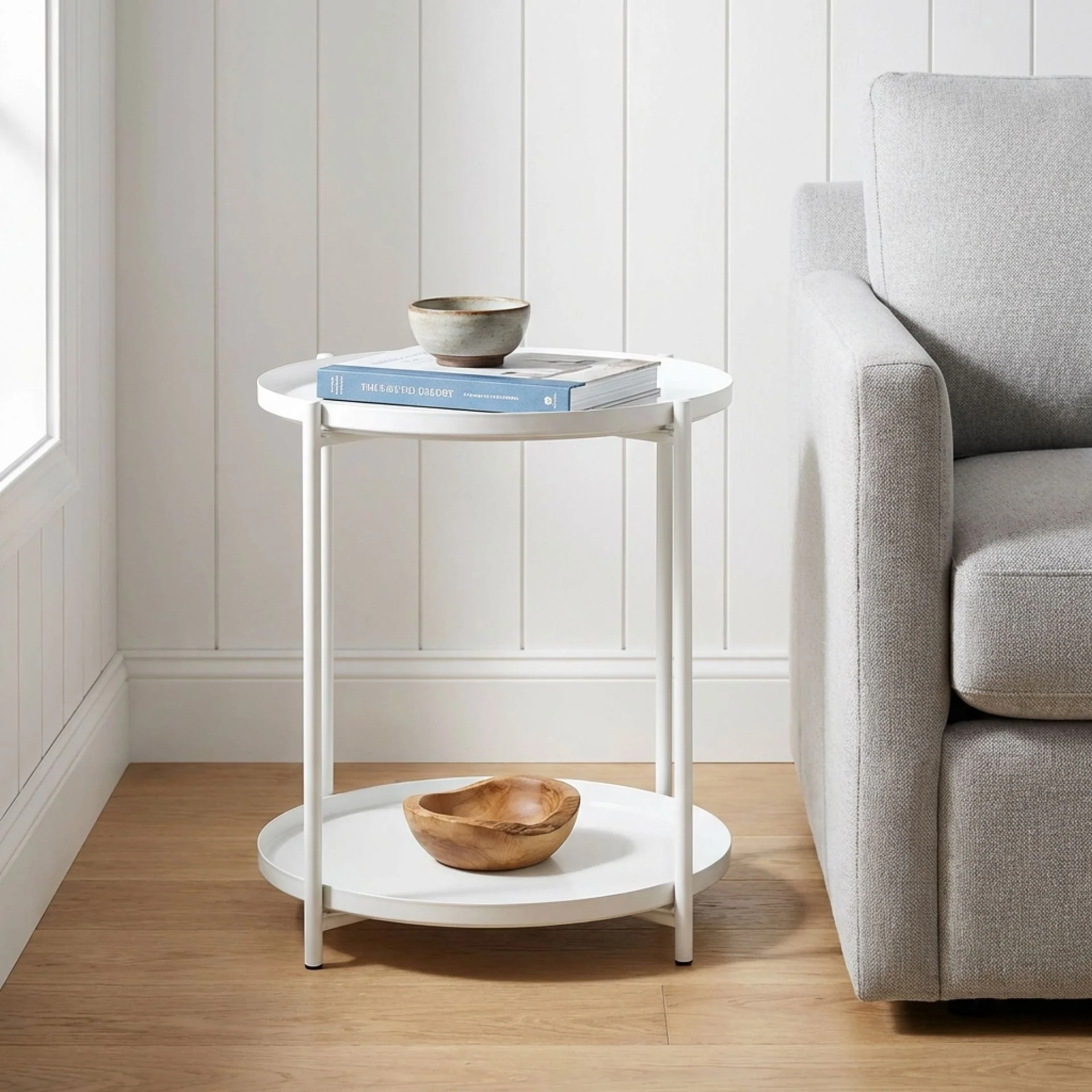 Zen Round Coffee Table with Shelf - White - Image 3