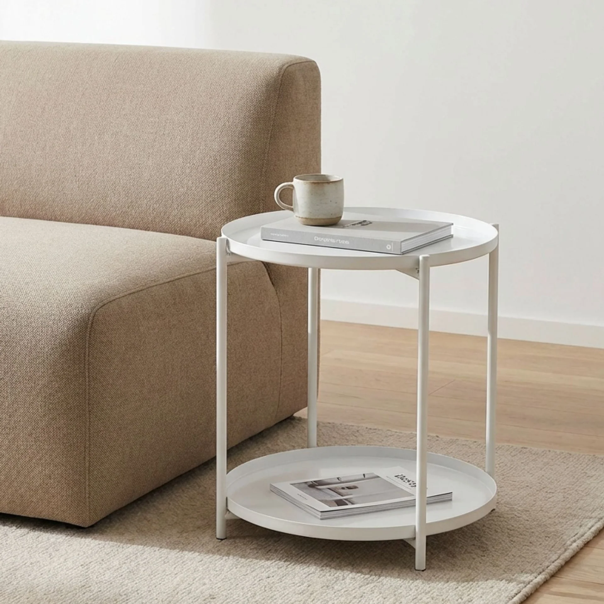 Zen Round Coffee Table with Shelf - White - Image 4