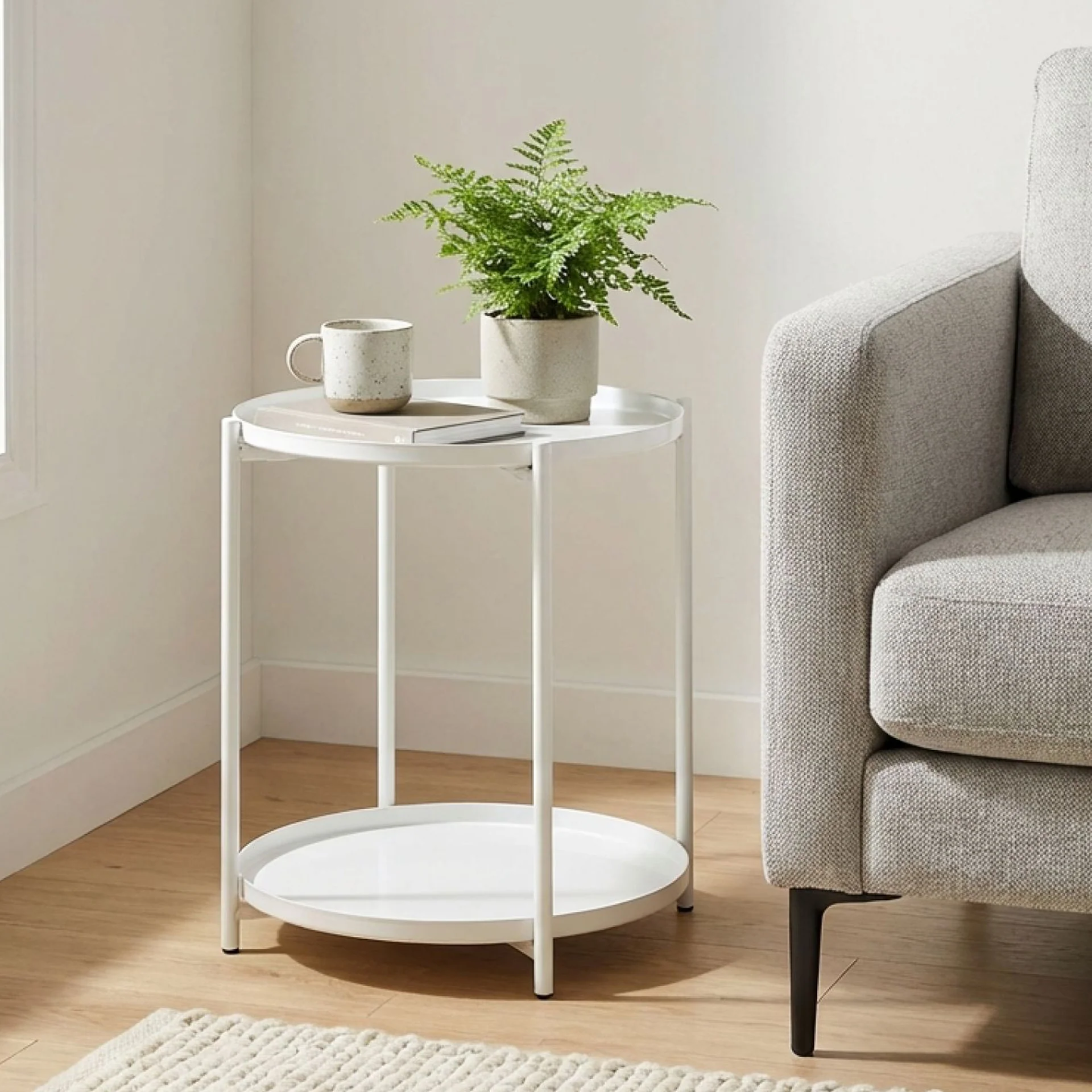 Zen Round Coffee Table with Shelf - White - Image 5
