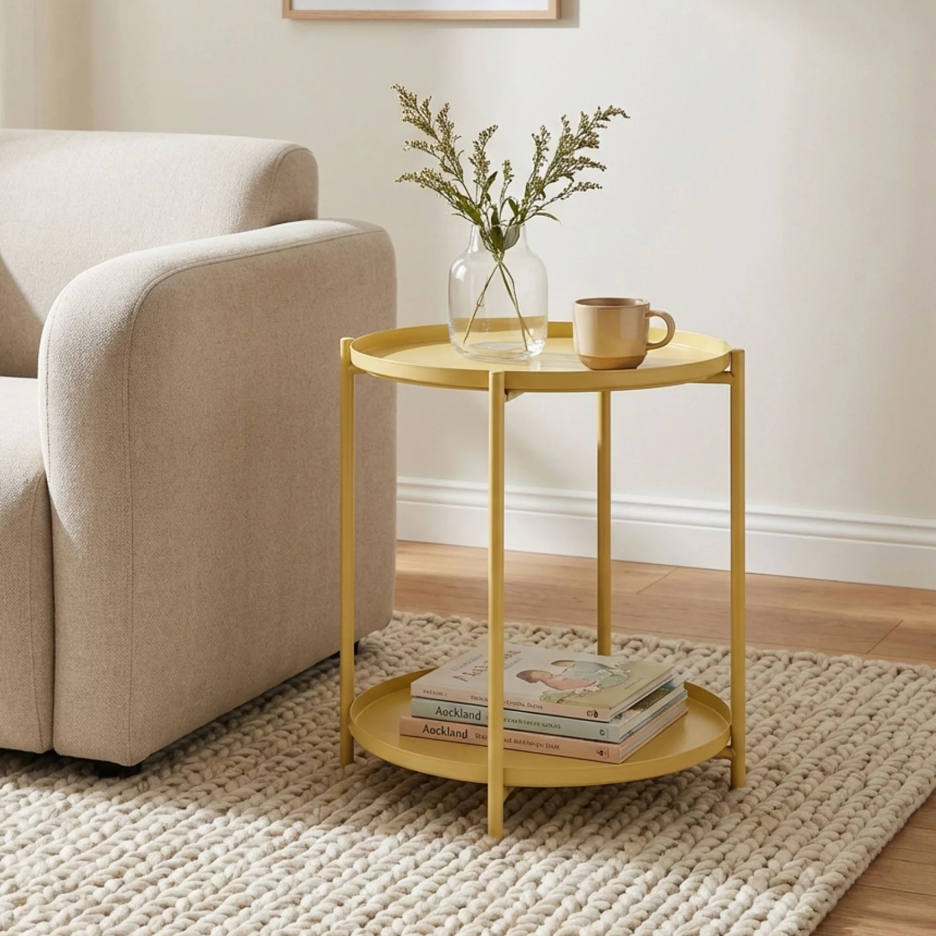 Zen Round Coffee Table with Shelf - Yellow