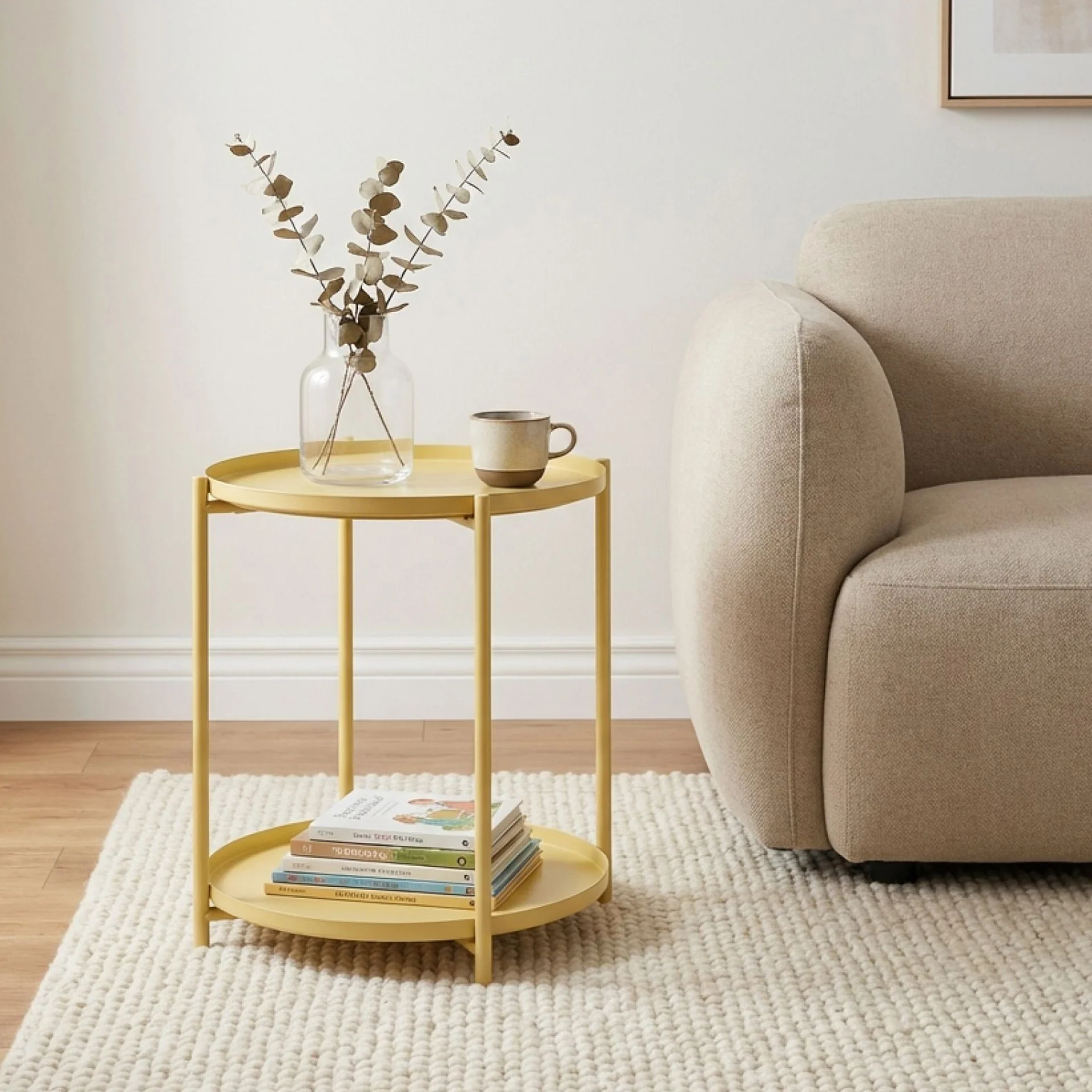 Zen Round Coffee Table with Shelf - Yellow - Image 3