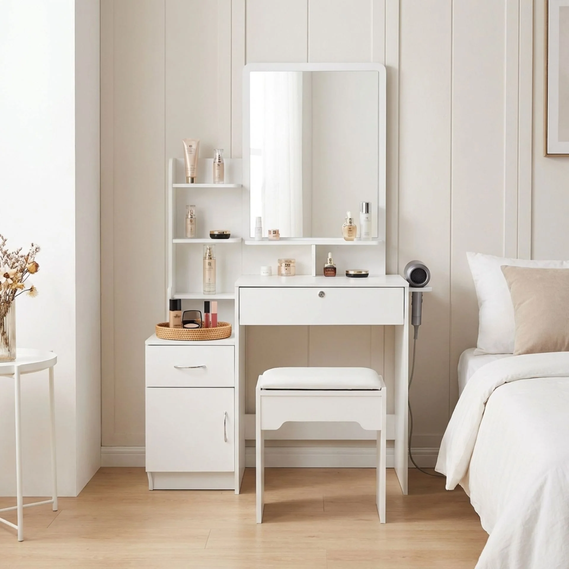 Zinnia 2 Drawer Dressing Table Set 2pcs - White - Image 5