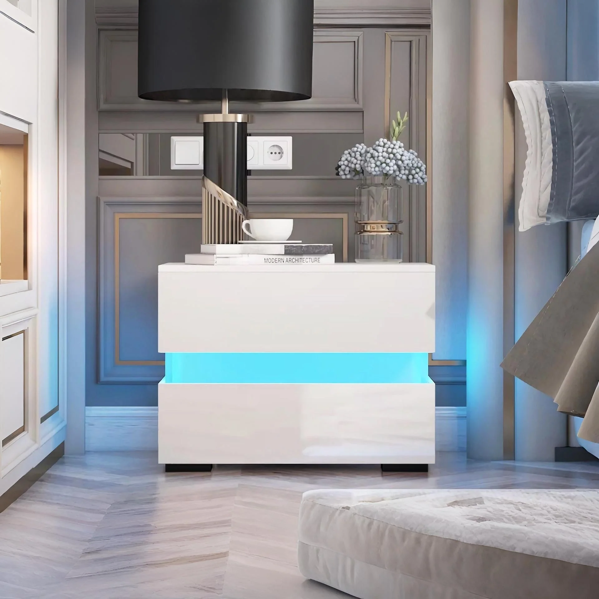 Zion LED Bedside Table - White - Image 2