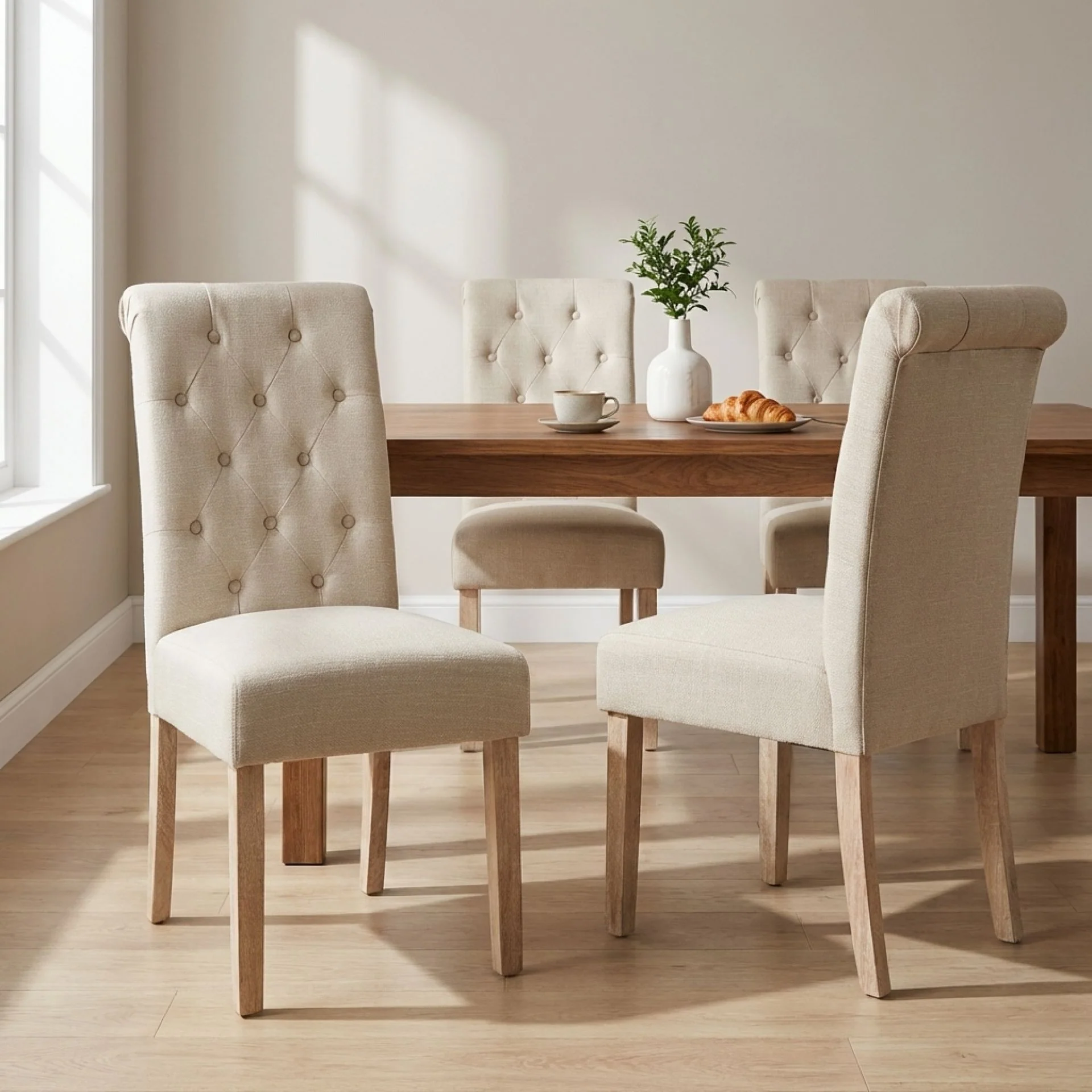 Zoey 4 Piece Upholstered Dining Chair - Beige - Image 3