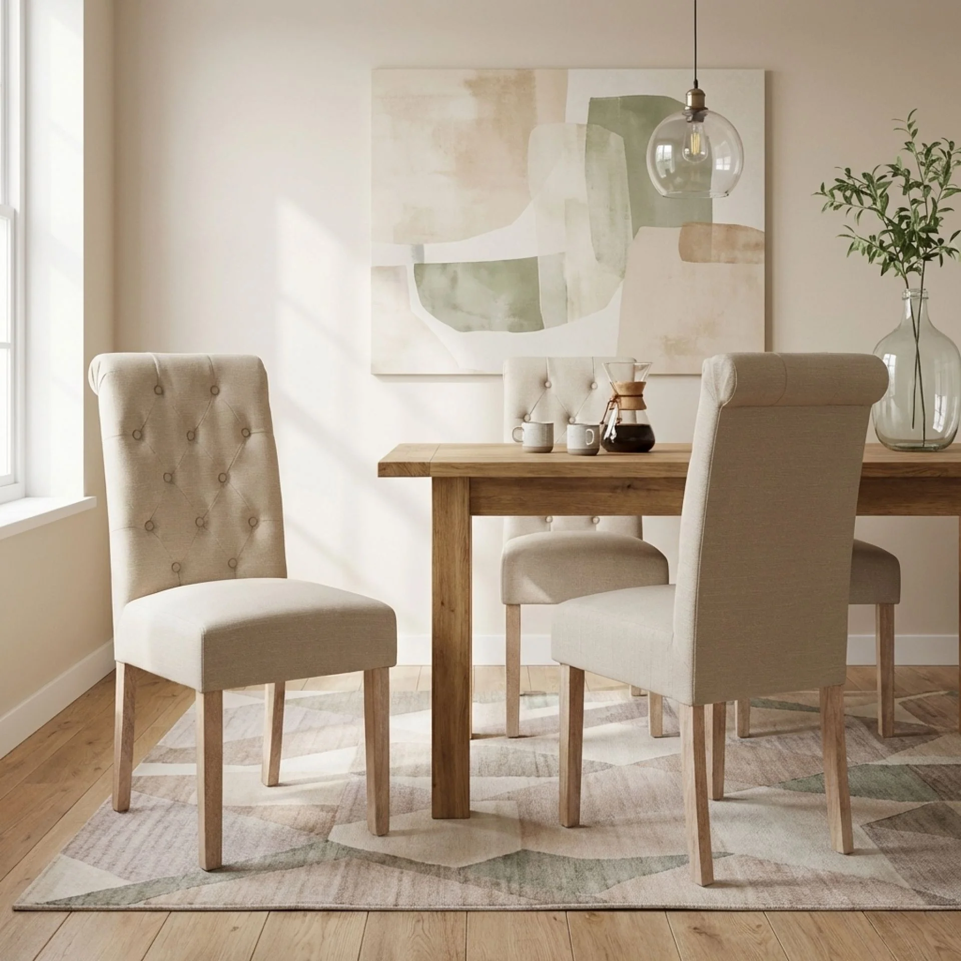 Zoey 4 Piece Upholstered Dining Chair - Beige - Image 4