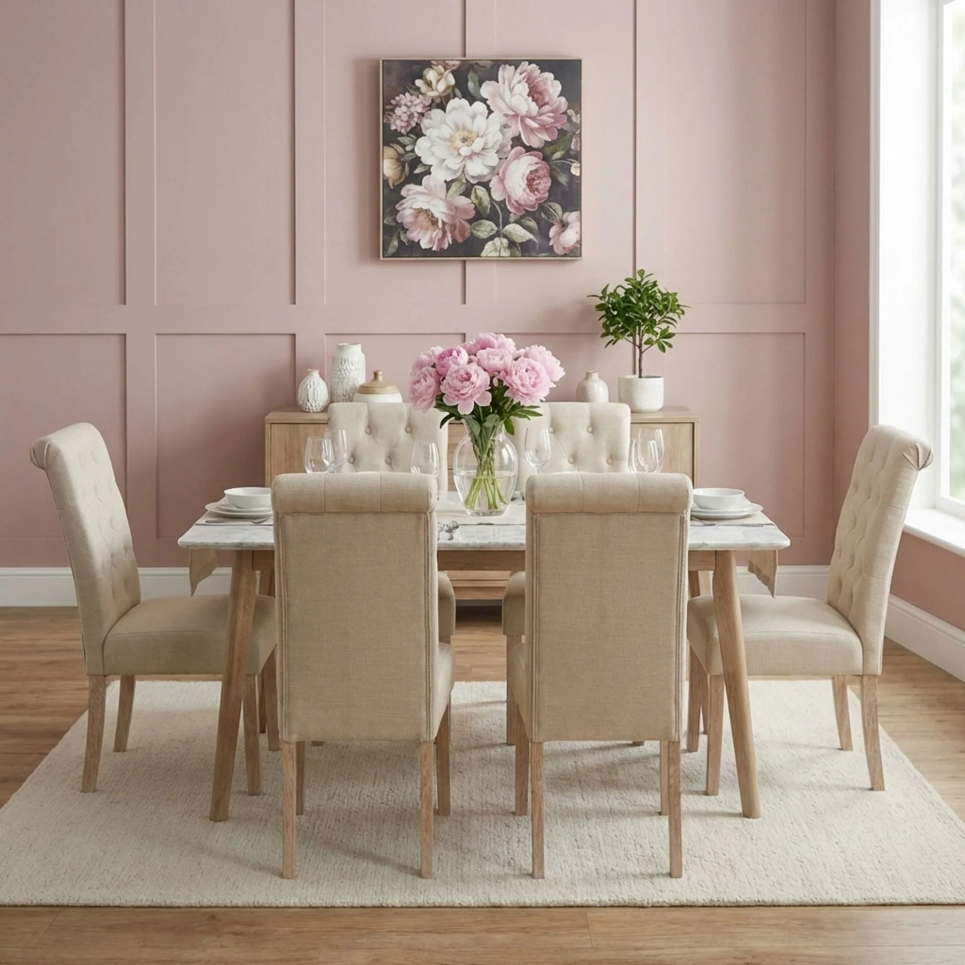 Zoey 6 Piece Upholstered Dining Chair - Beige - Image 4