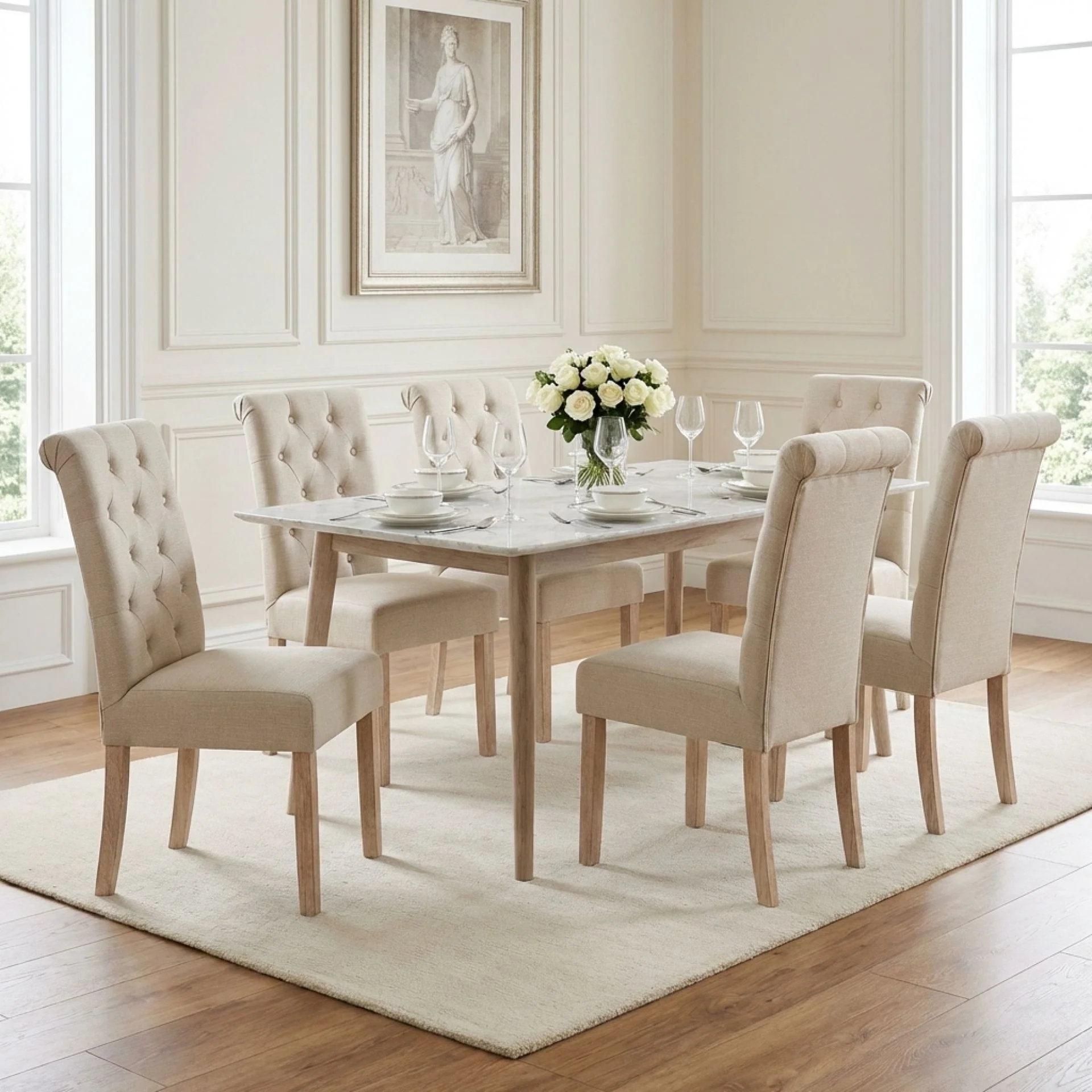 Zoey 6 Piece Upholstered Dining Chair - Beige - Image 5
