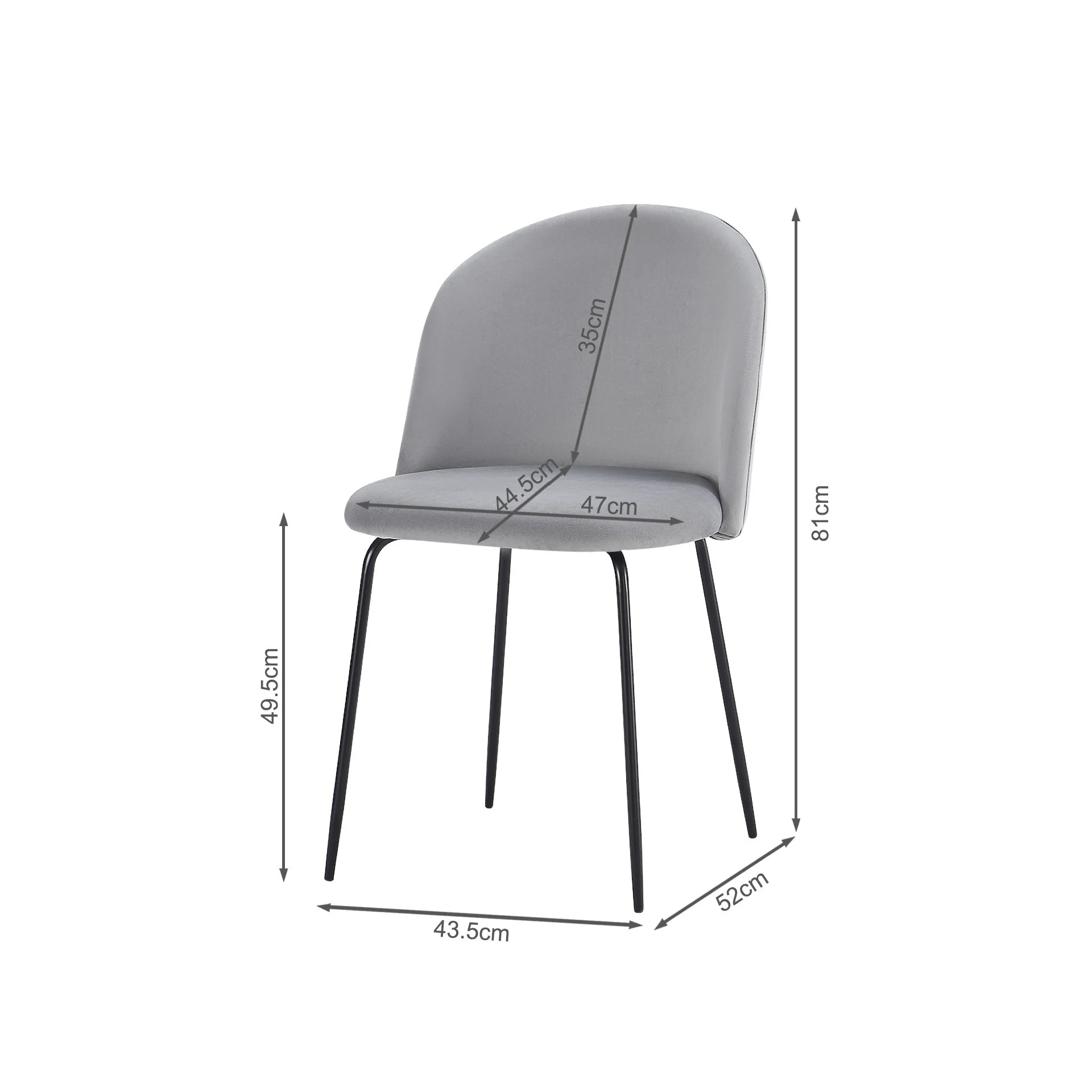 Zoya Dining Chair - Set of 4 - Grey + Black - Image 8